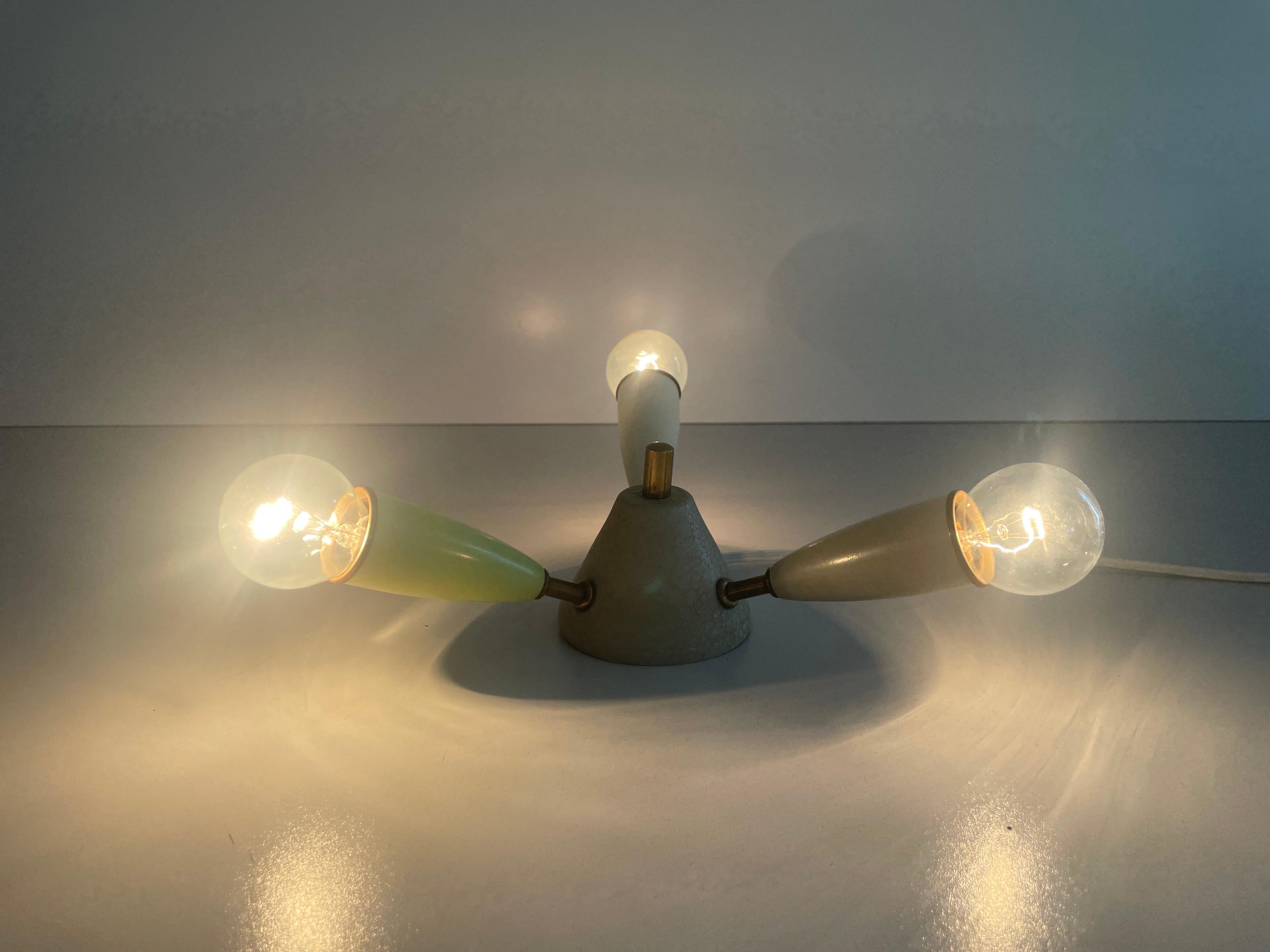 3-armed Coloured Mini Sputnik Flush Mount Light, 1950s, Germany For Sale 2