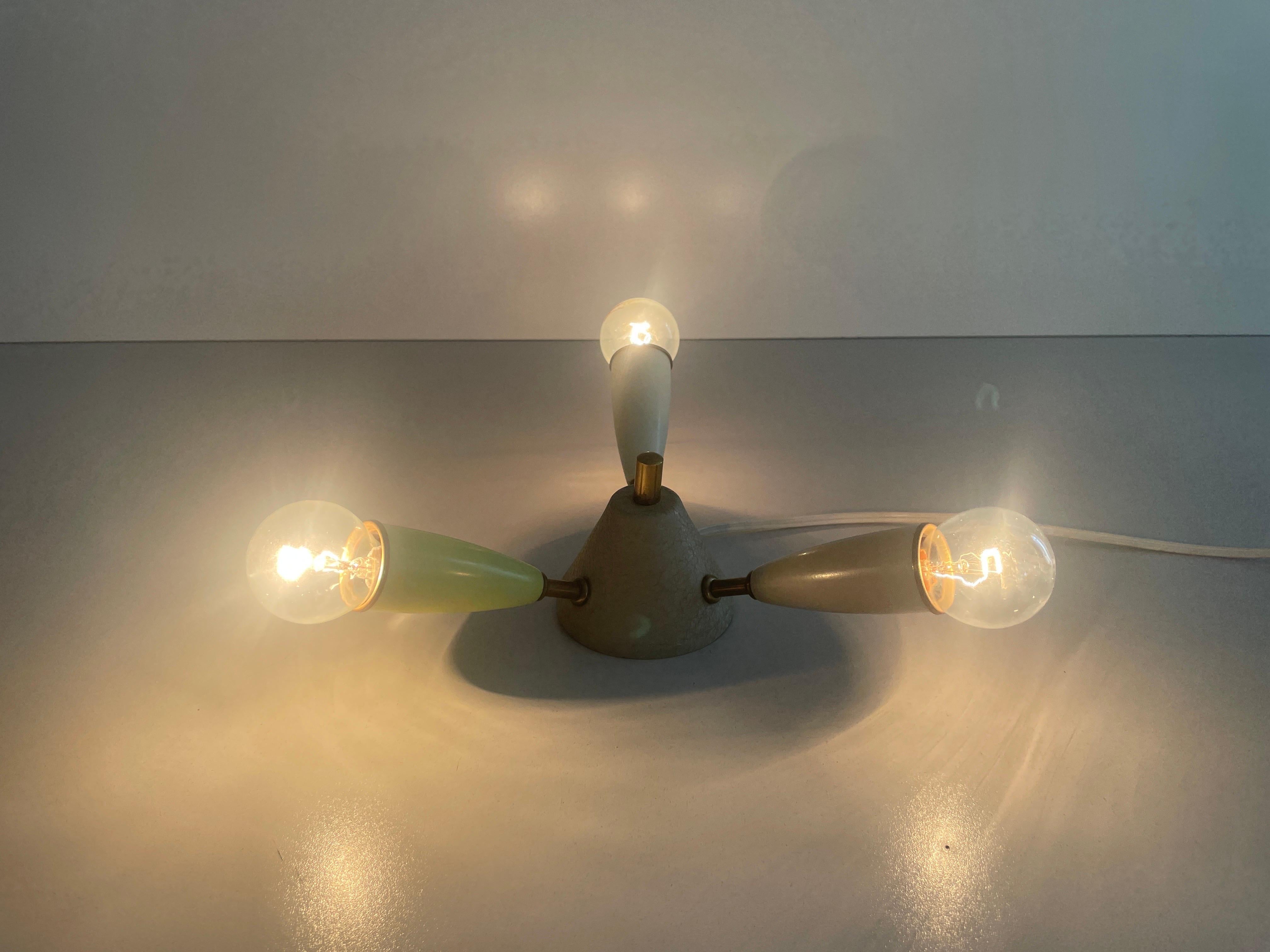 3-armed Coloured Mini Sputnik Flush Mount Light, 1950s, Germany For Sale 3