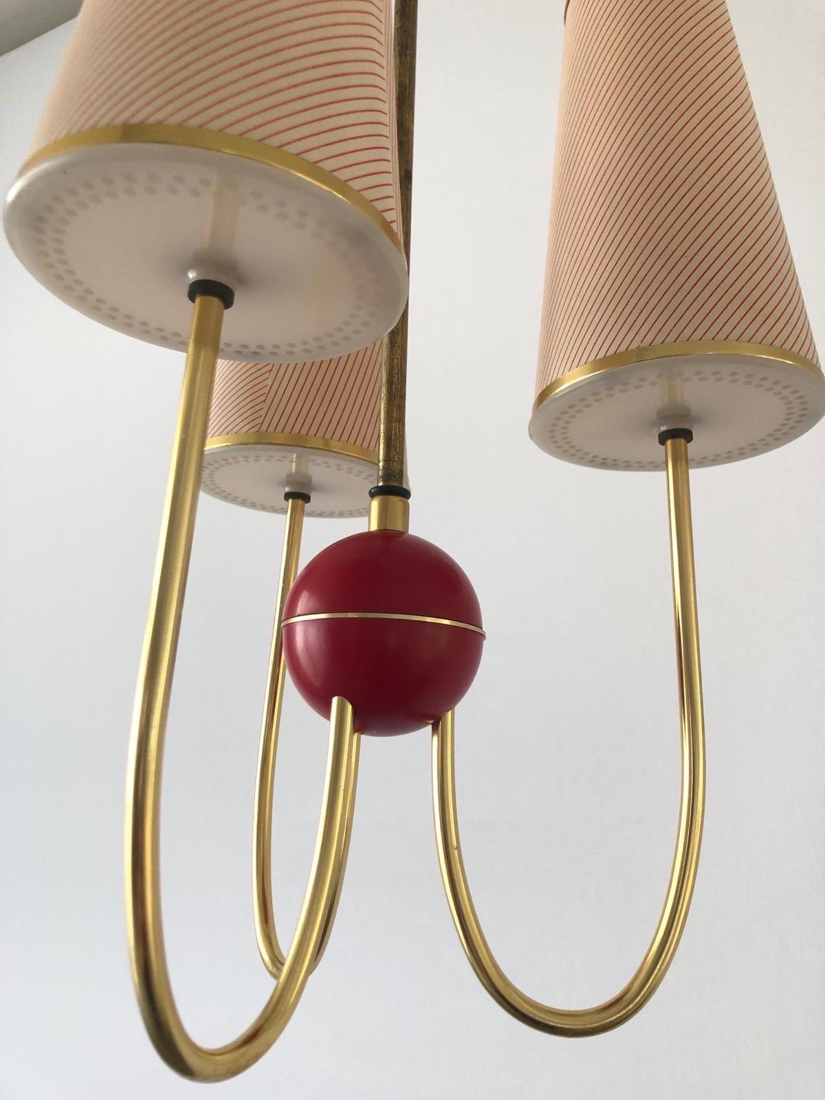 Mid-Century Modern 3-armed Fabric and Plastic Sputnik Pendant Lamp by Erco, 1950s, Germany For Sale