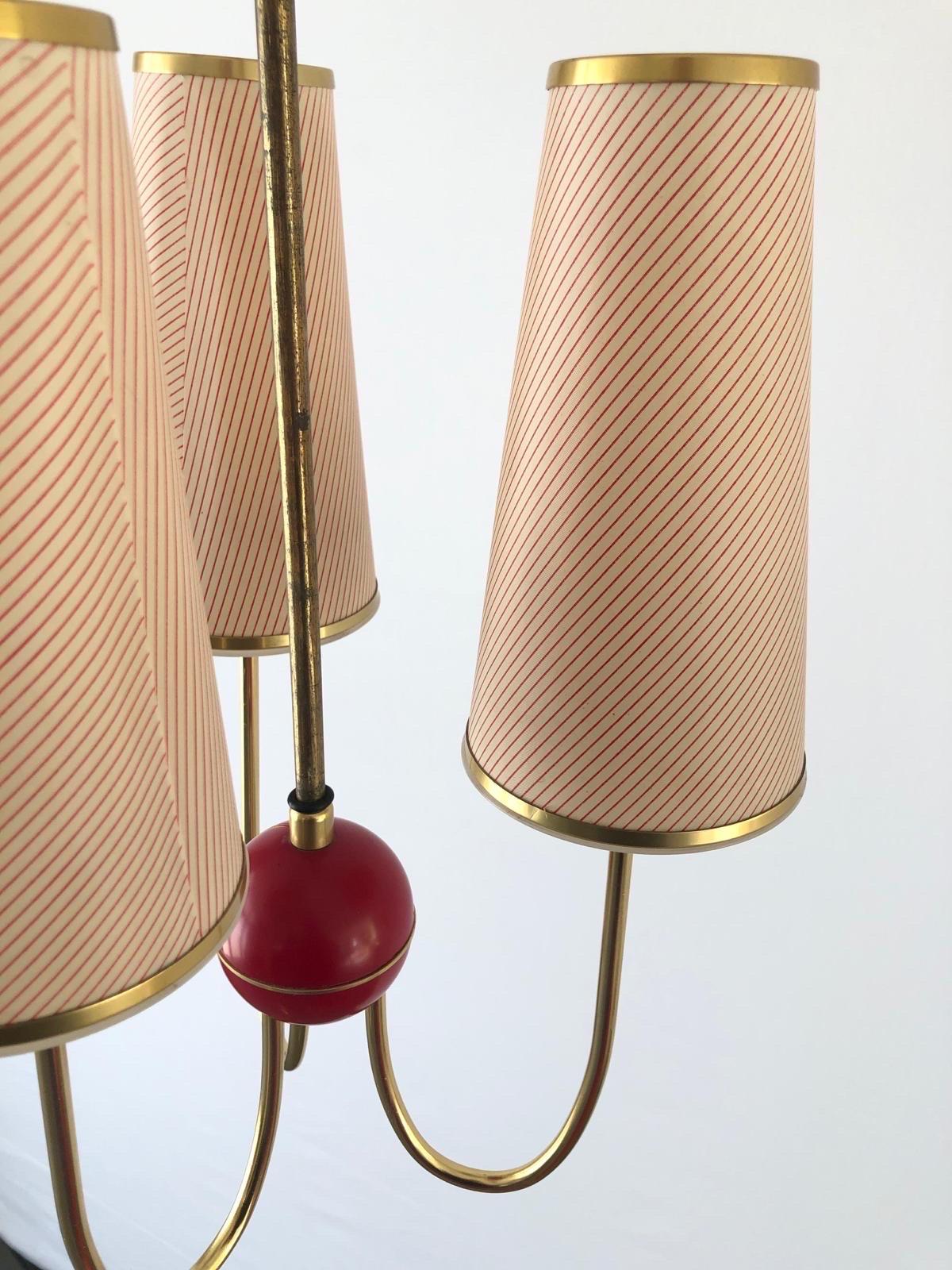 3-armed Fabric and Plastic Sputnik Pendant Lamp by Erco, 1950s, Germany In Good Condition For Sale In Hagenbach, DE