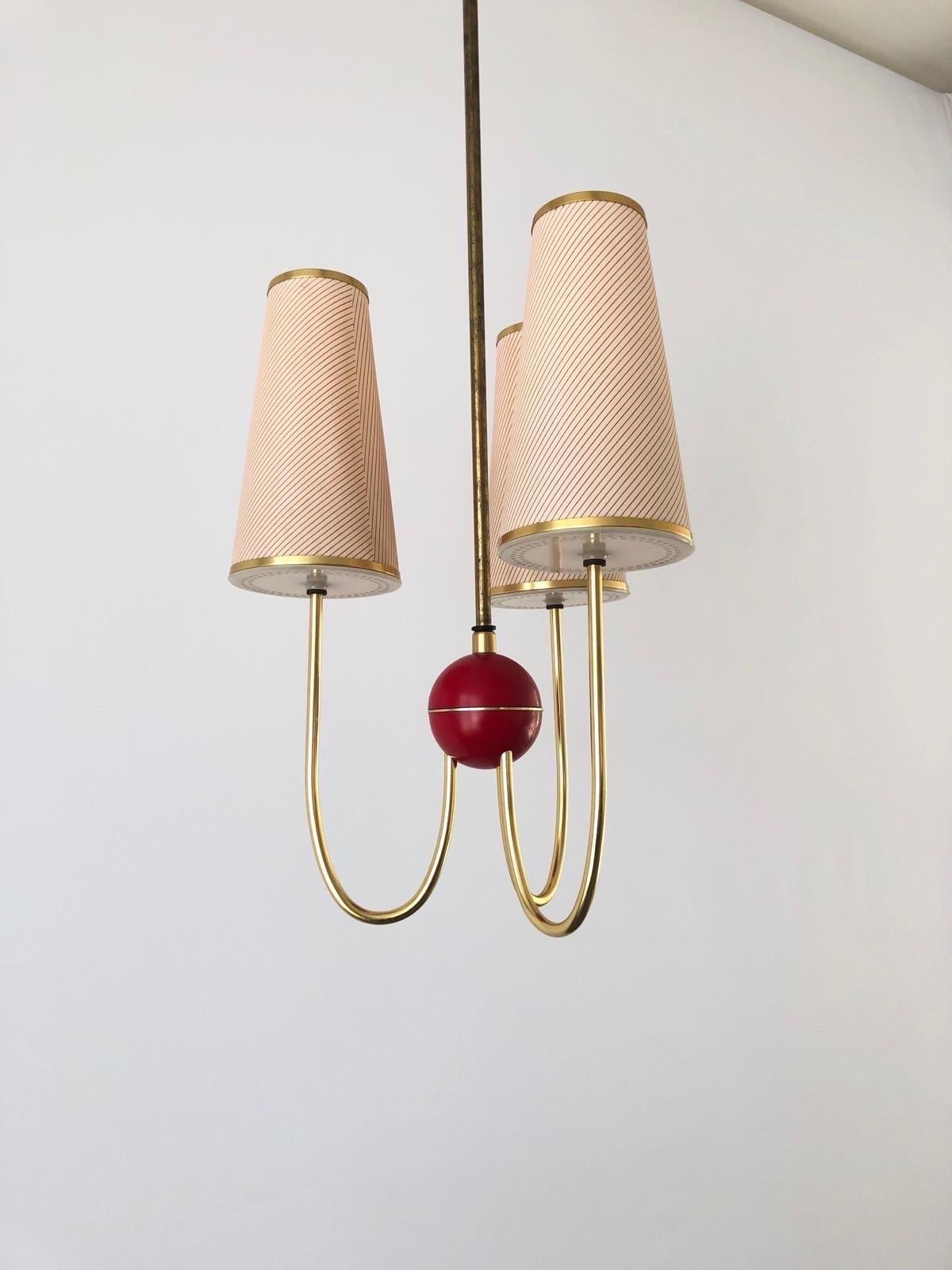 3-armed Fabric and Plastic Sputnik Pendant Lamp by Erco, 1950s, Germany For Sale 3