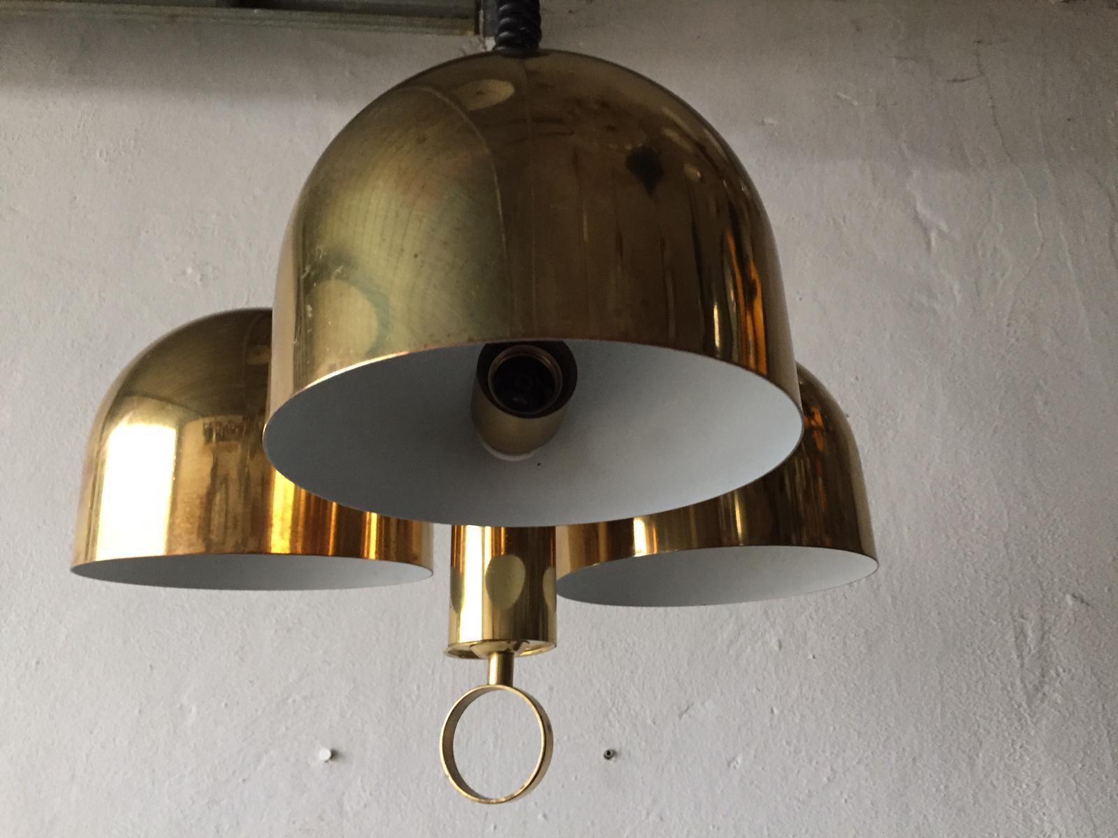 3 Armed Full Brass Adjustable Hanging Chandelier by Hillebrand, 1970s, Germany 6