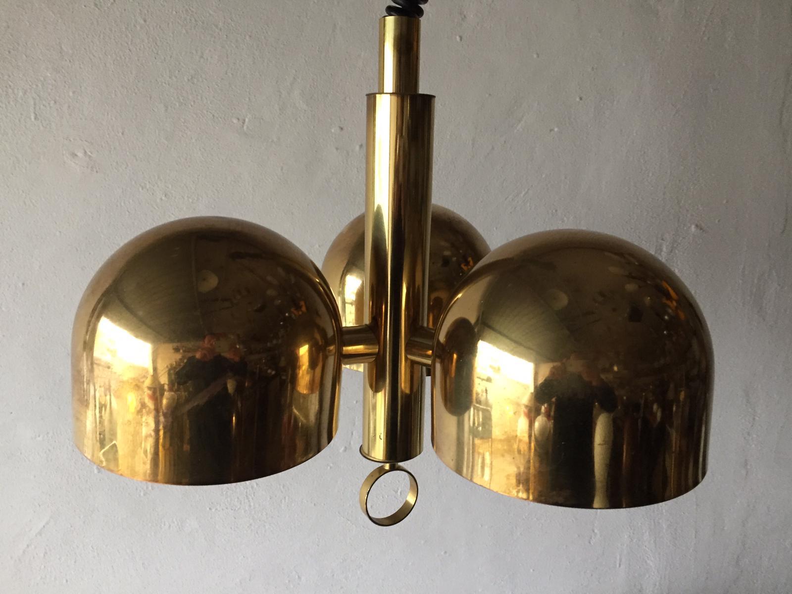 3 Armed Full Brass Adjustable Hanging Chandelier by Hillebrand, 1970s, Germany 1