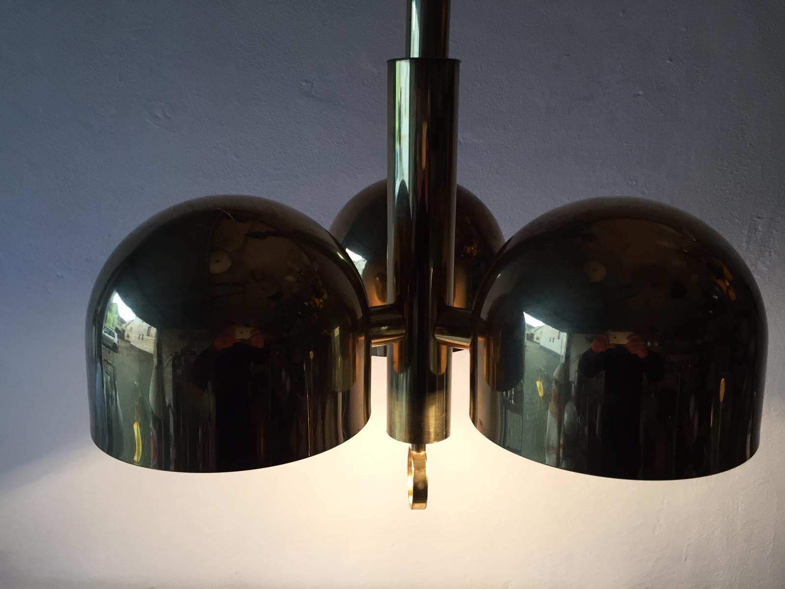3 Armed Full Brass Adjustable Hanging Chandelier by Hillebrand, 1970s, Germany 2