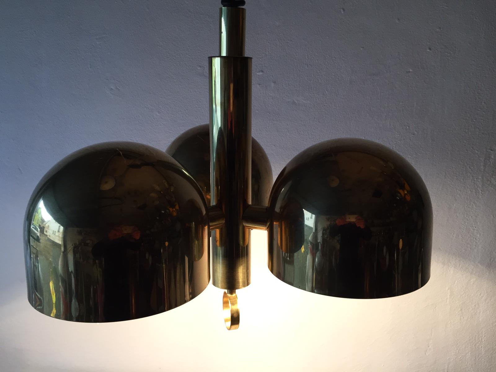 3 Armed Full Brass Adjustable Hanging Chandelier by Hillebrand, 1970s, Germany 3