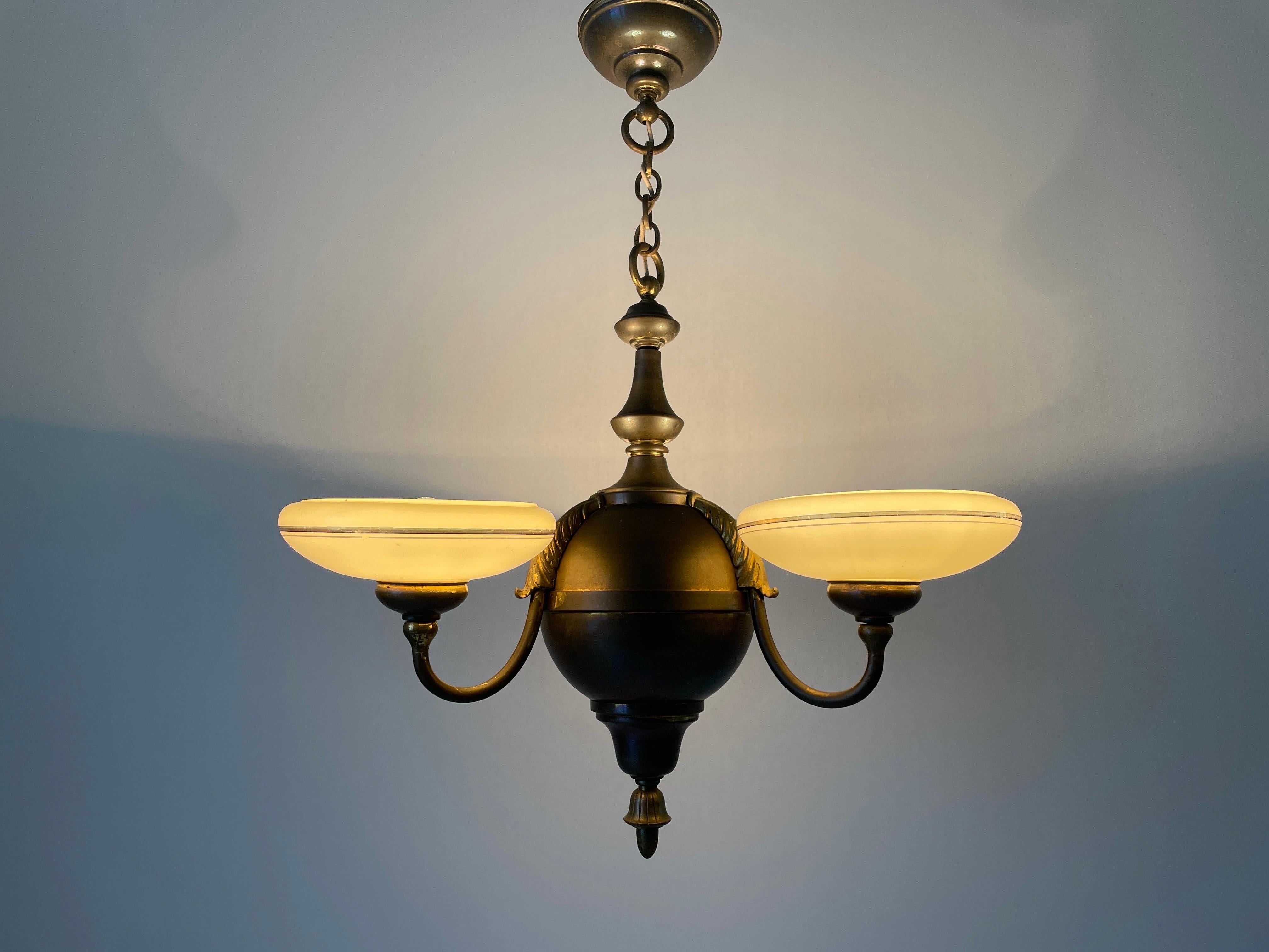 3-armed Glass and Brass Art Deco Chandelier, 1940s, Germany For Sale 8
