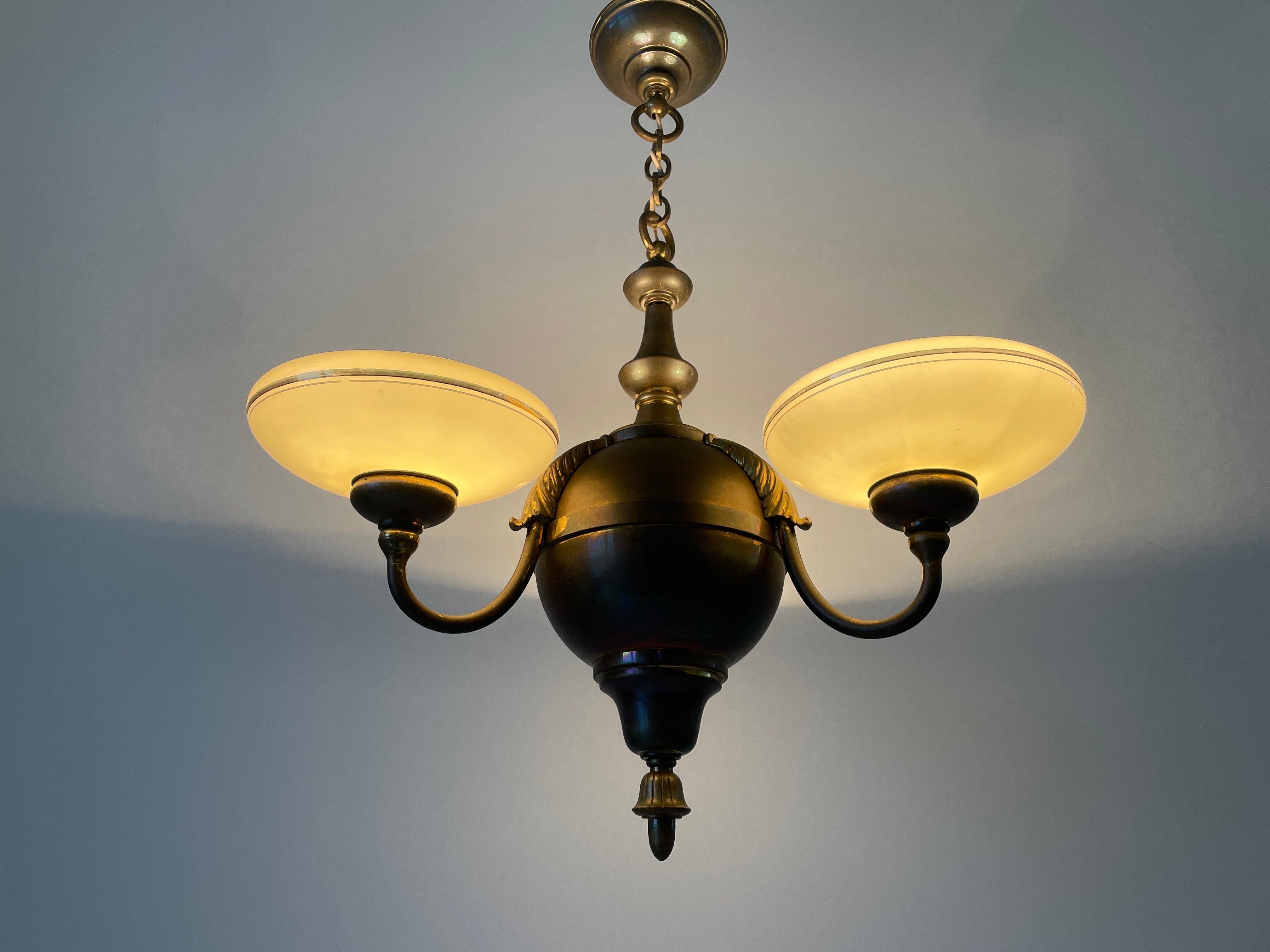 3-armed Glass and Brass Art Deco Chandelier, 1940s, Germany For Sale 9