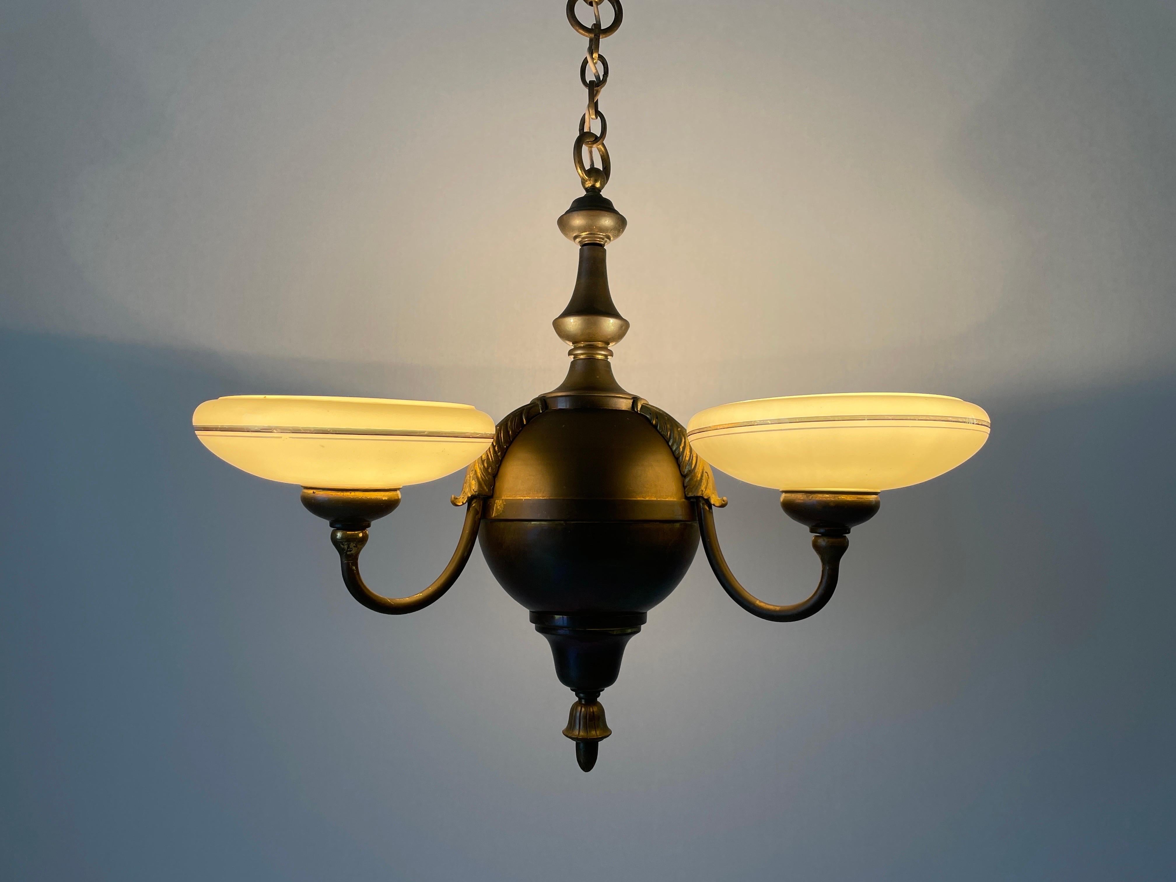 3-armed Glass and Brass Art Deco Chandelier, 1940s, Germany For Sale 10