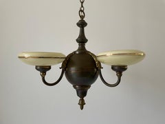 3-armed Glass and Brass Art Deco Chandelier, 1940s, Germany