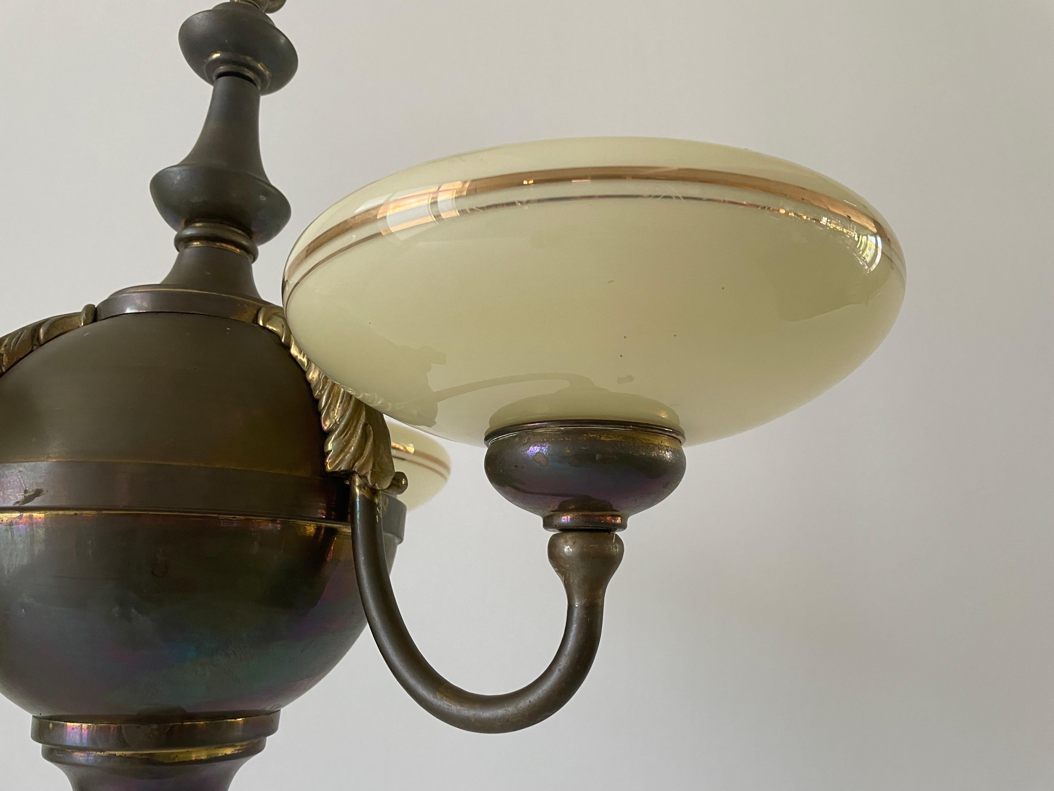 3-armed Glass and Brass Art Deco Chandelier, 1940s, Germany For Sale 1