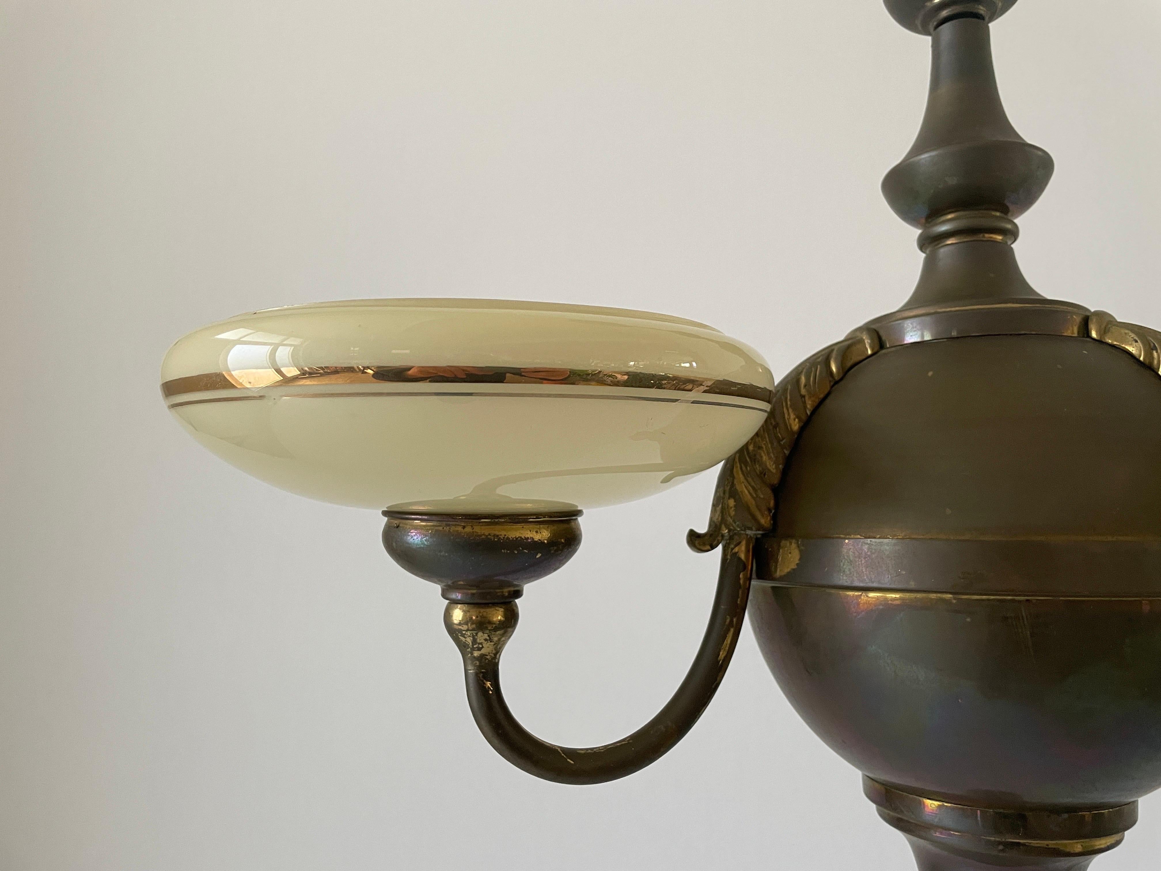 3-armed Glass and Brass Art Deco Chandelier, 1940s, Germany For Sale 2
