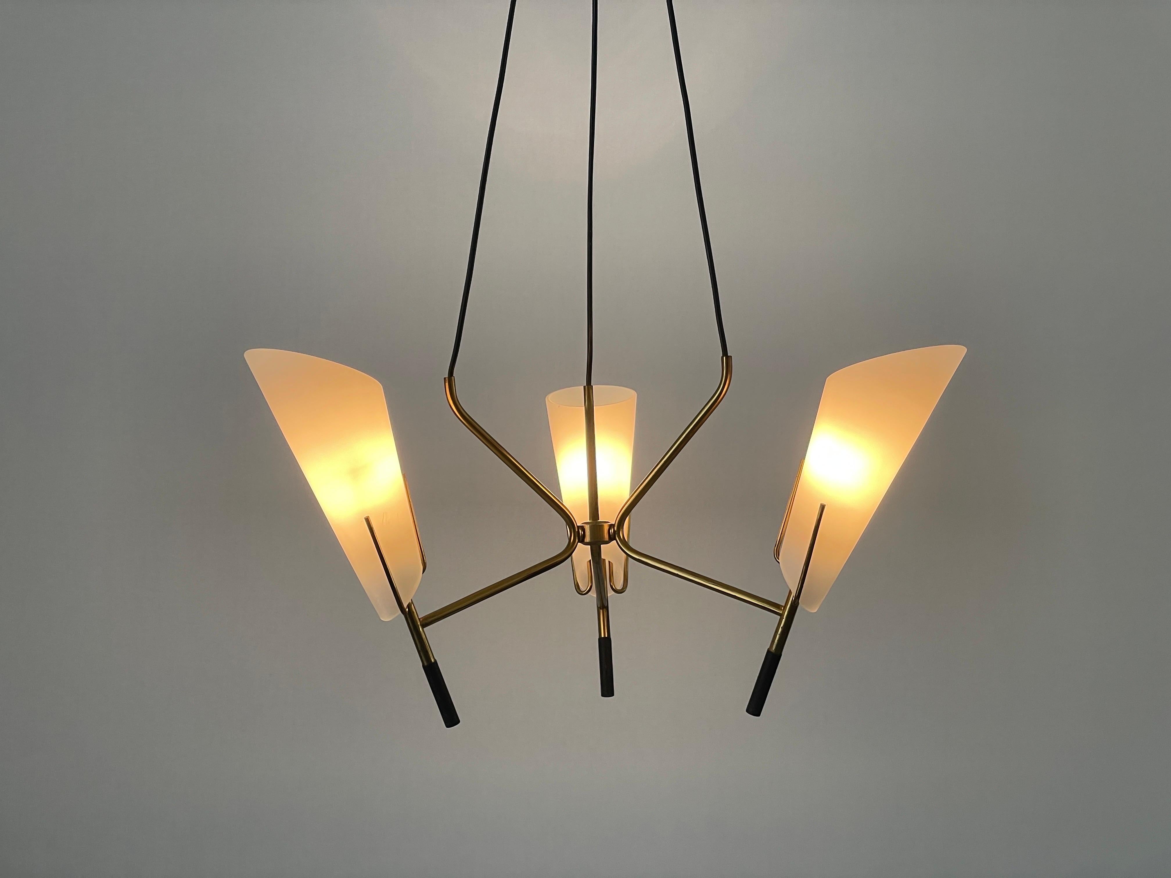 Verre 3- Lampe pendante en verre armé et laiton, années 1960, Italie en vente