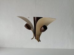 3 Armed White & Brown Flower Design Sputnik Ceiling Lamp, 1950s, Germany