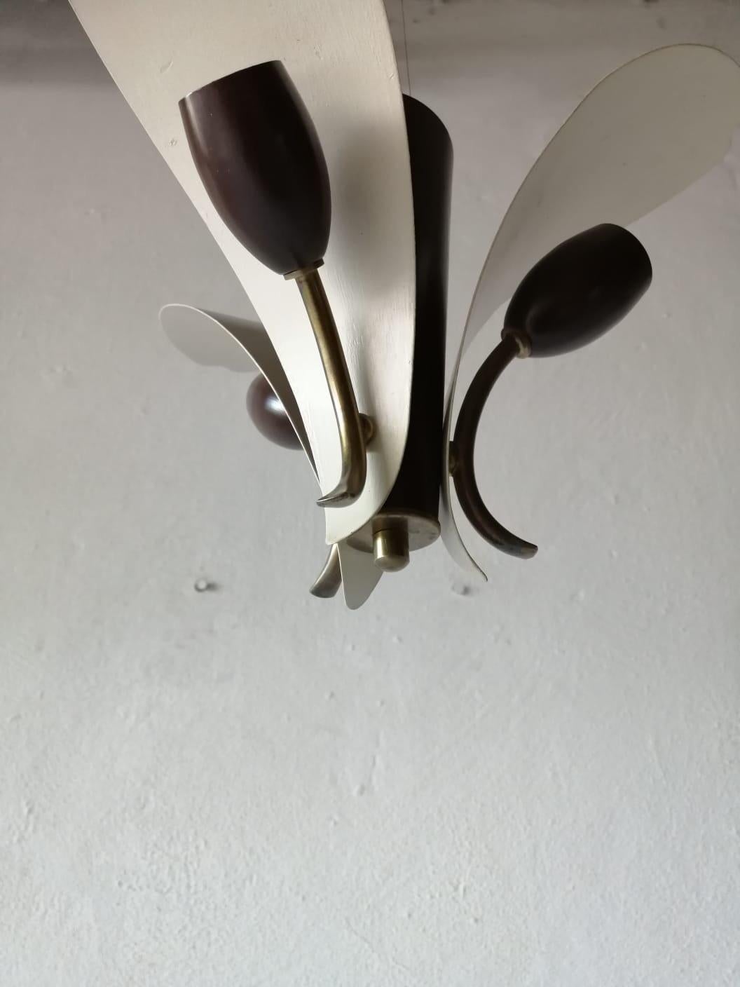 3 Lampada da soffitto Sputnik con design a fiori bianchi e marroni, anni '50, Germania in vendita 1