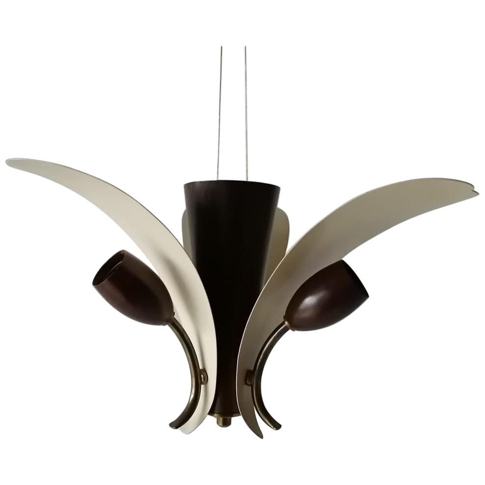 3 Lampada da soffitto Sputnik con design a fiori bianchi e marroni, anni '50, Germania in vendita