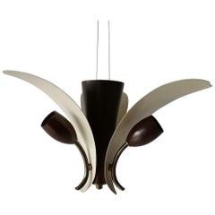 3 Armed White & Brown Flower Design Sputnik Ceiling Lamp, 1950s, Germany