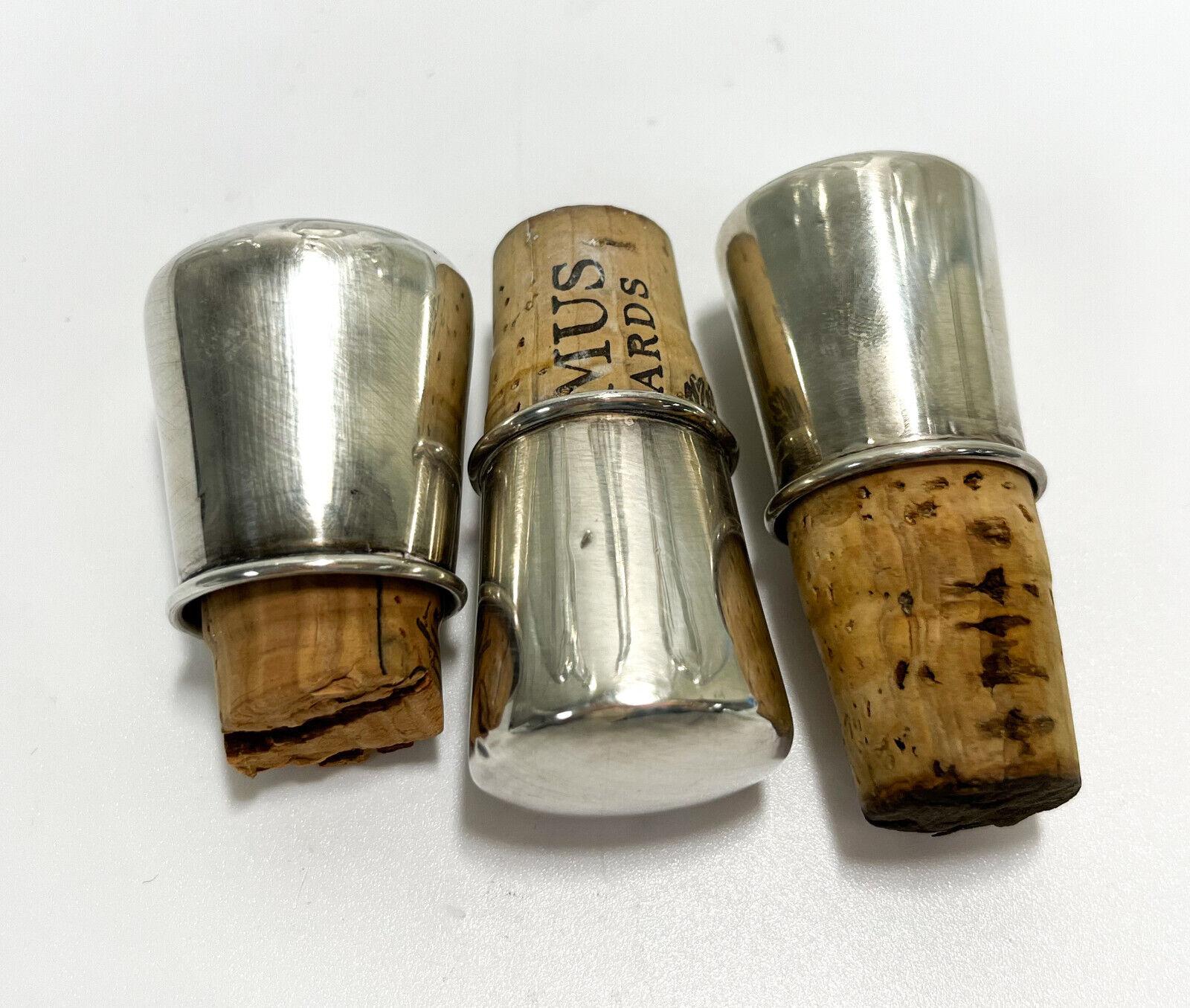 Enameled 3 Art Deco American Hand Hammered Hammered Silver and Enamel Wine Bottles, c1920