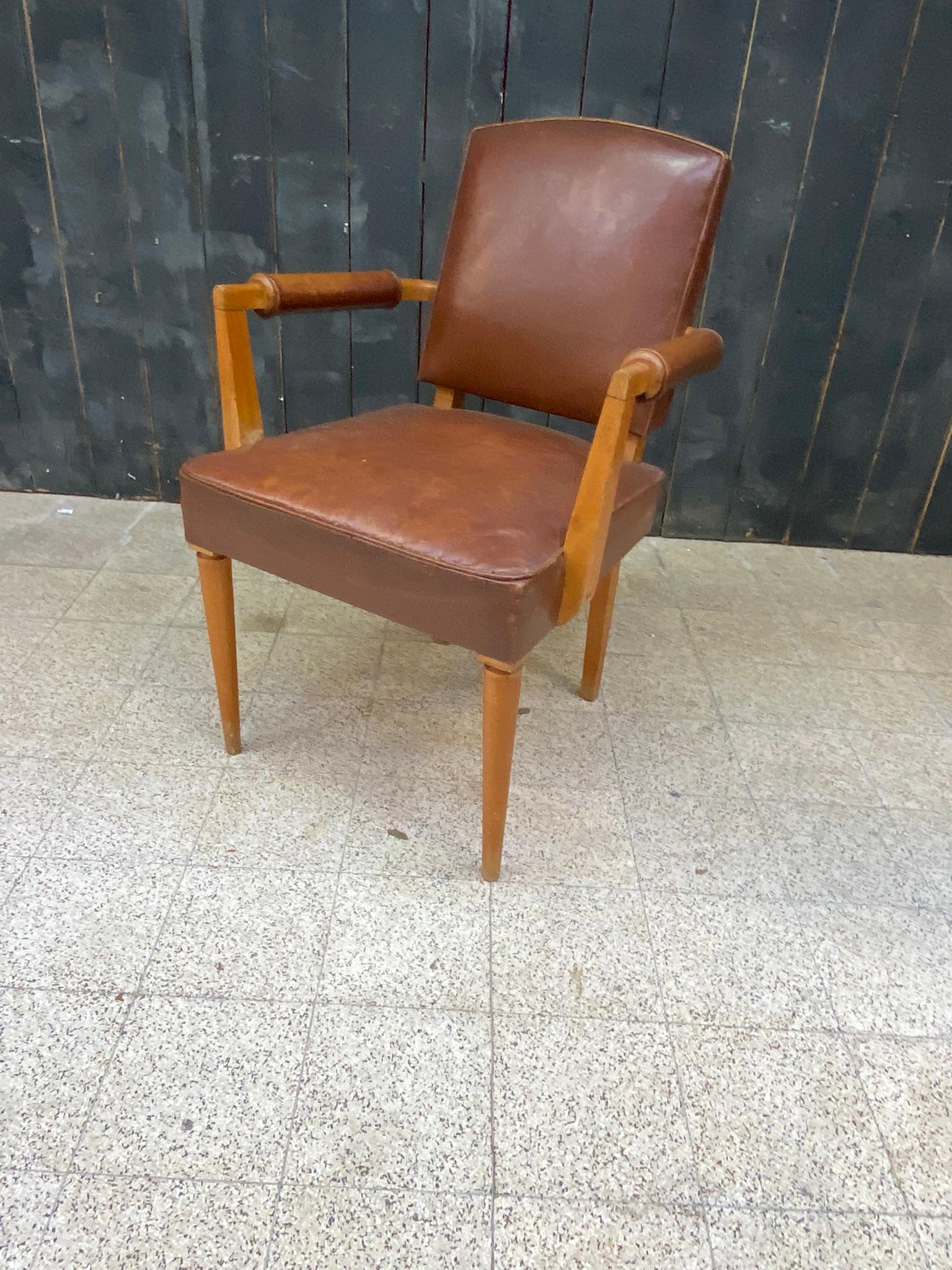 3 art deco armchairs covered in leather, circa 1930 For Sale 3