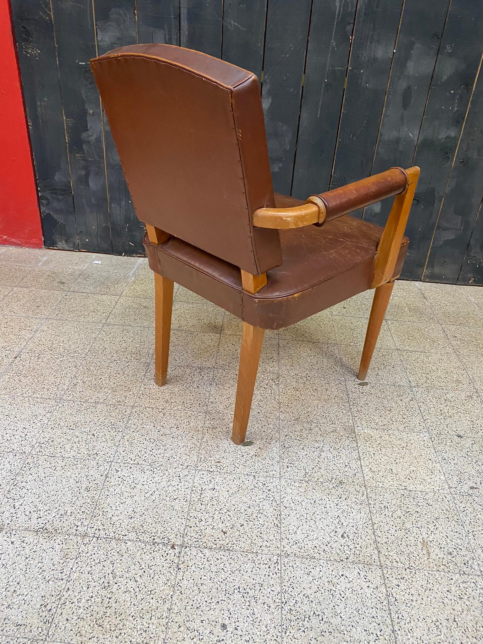 3 art deco armchairs covered in leather, circa 1930 For Sale 4