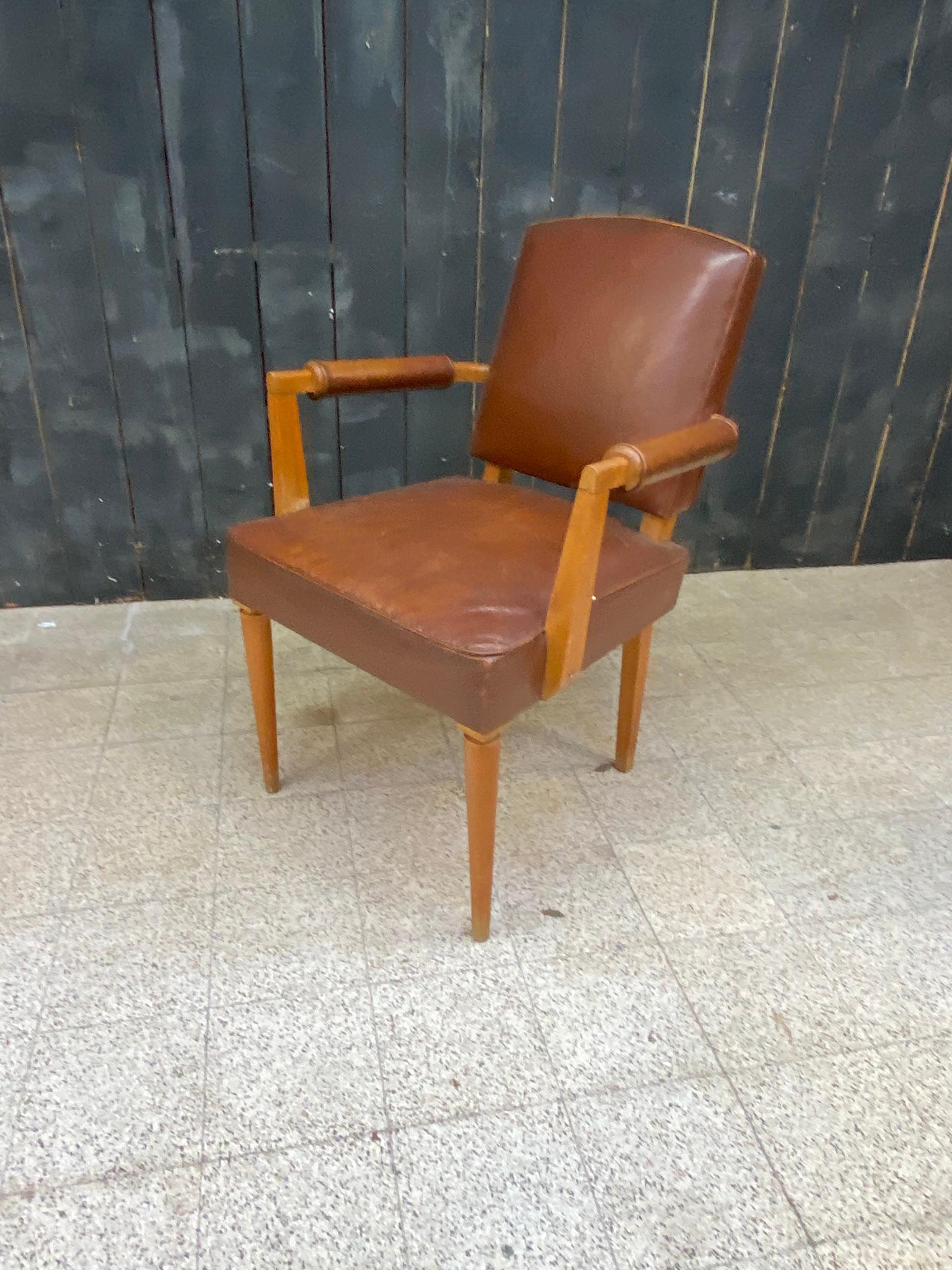 3 art deco armchairs covered in leather, circa 1930 For Sale 1