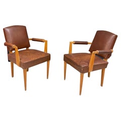 3 art deco armchairs covered in leather, circa 1930