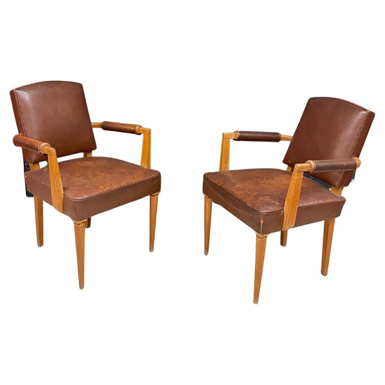3 art deco armchairs covered in leather, circa 1930 For Sale at 1stDibs
