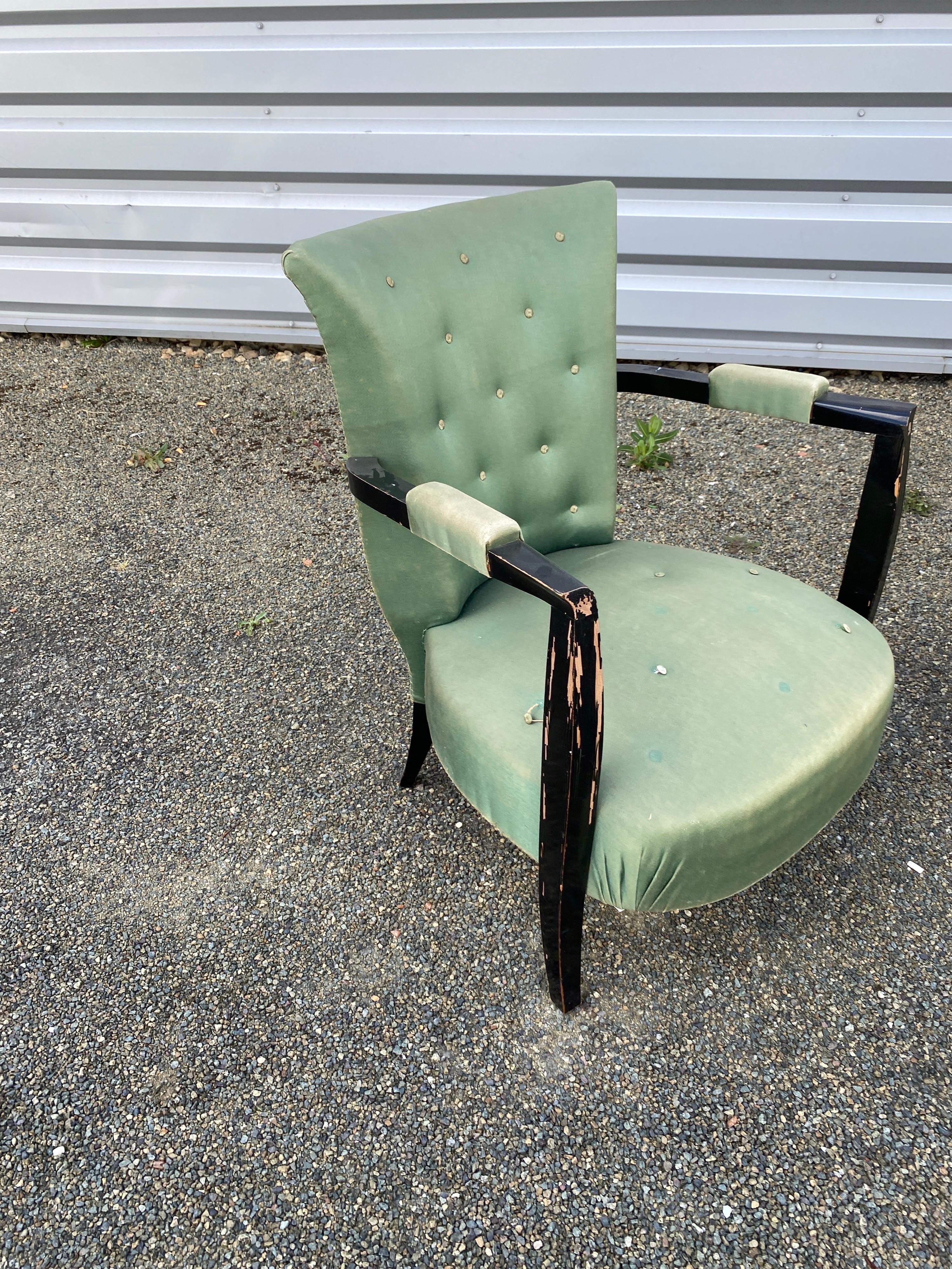 3 Art Deco Armchairs in Blackened Wood, circa 1940 For Sale 4