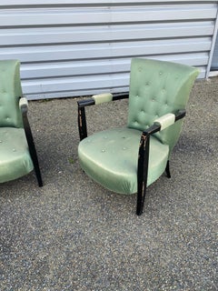 3 Art Deco Armchairs in Blackened Wood, circa 1940