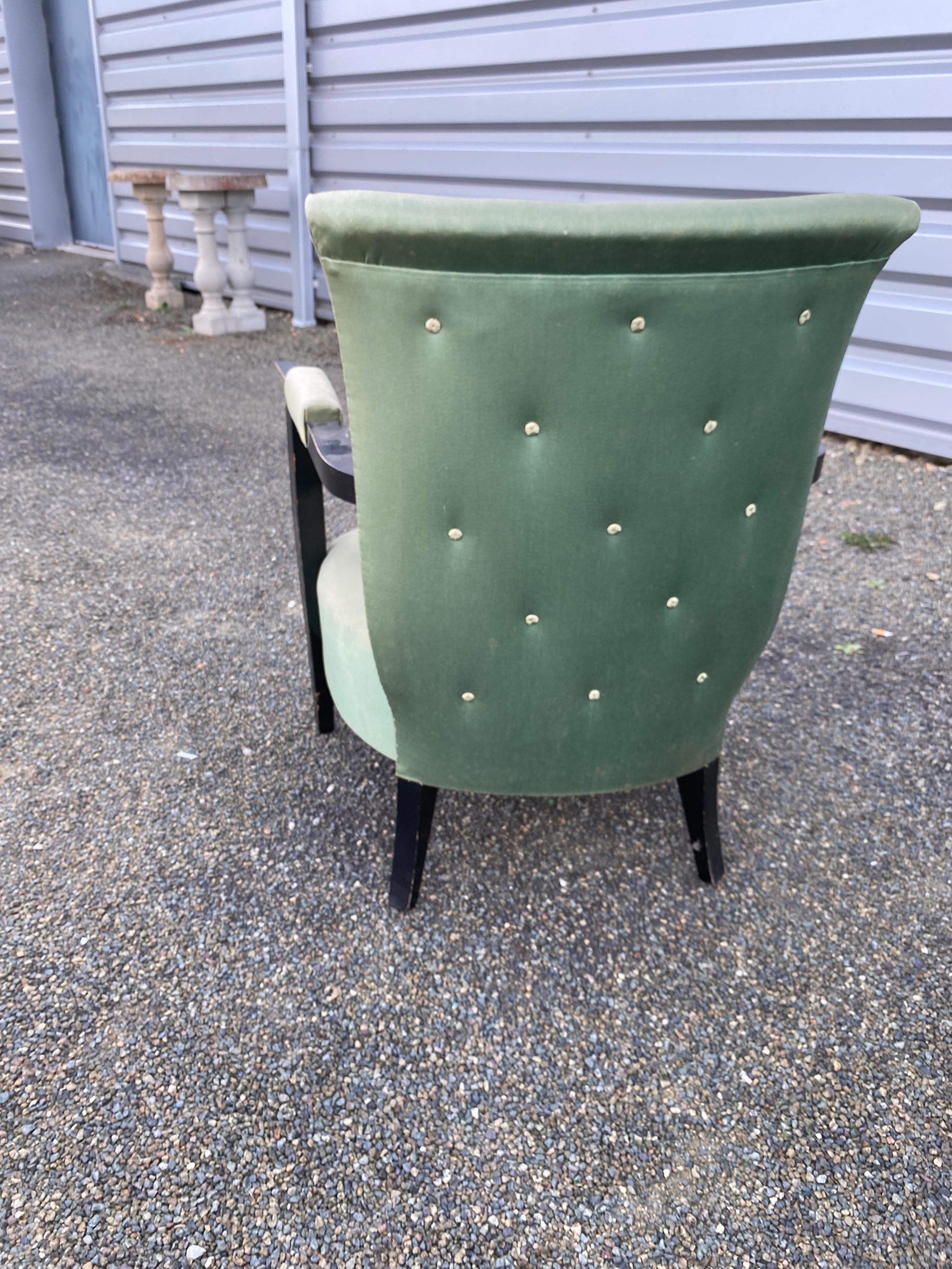 3 Art Deco Armchairs in Blackened Wood, circa 1940 In Fair Condition For Sale In Saint-Ouen, FR