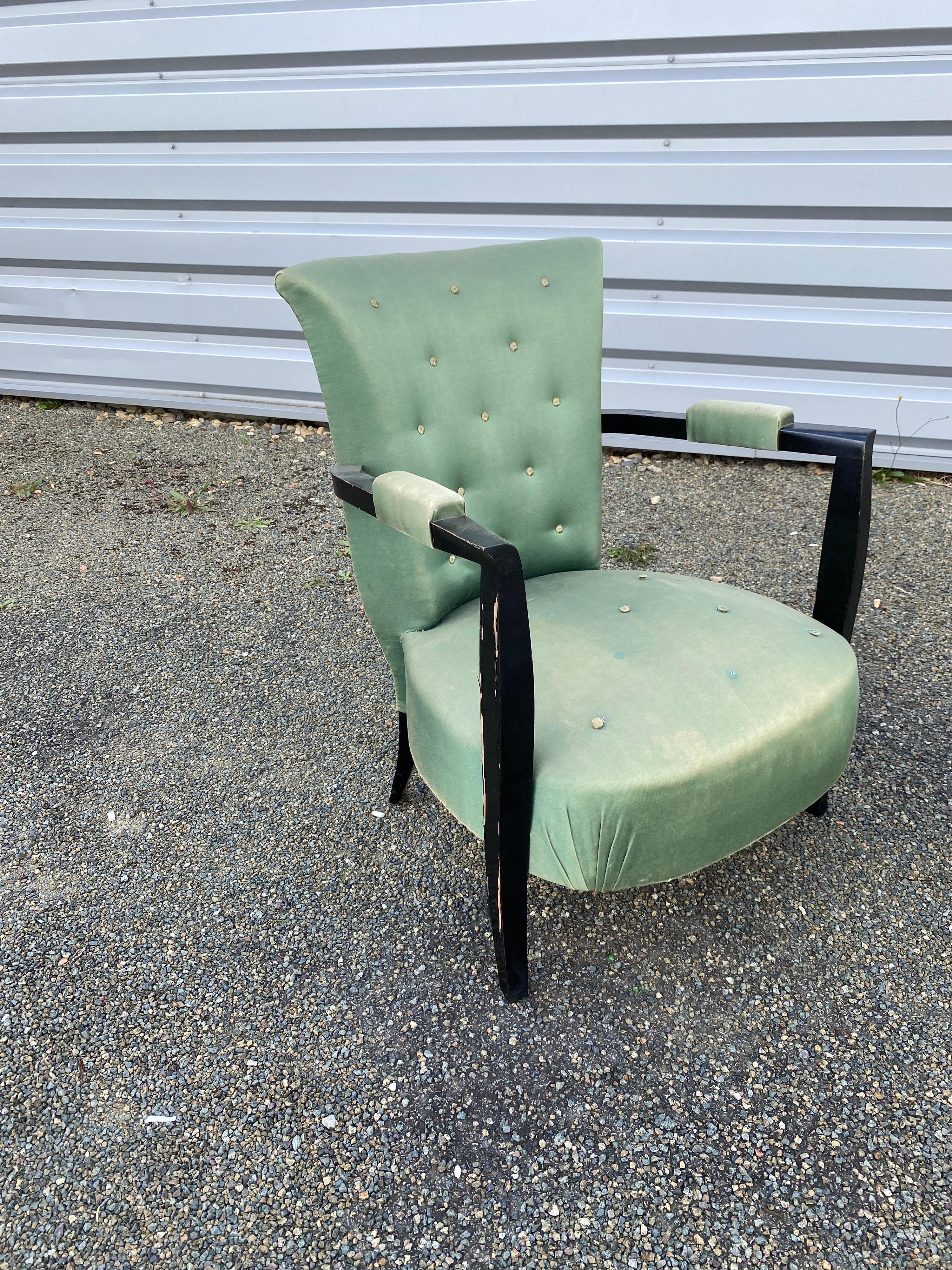 3 Art Deco Armchairs in Blackened Wood, circa 1940 For Sale 1