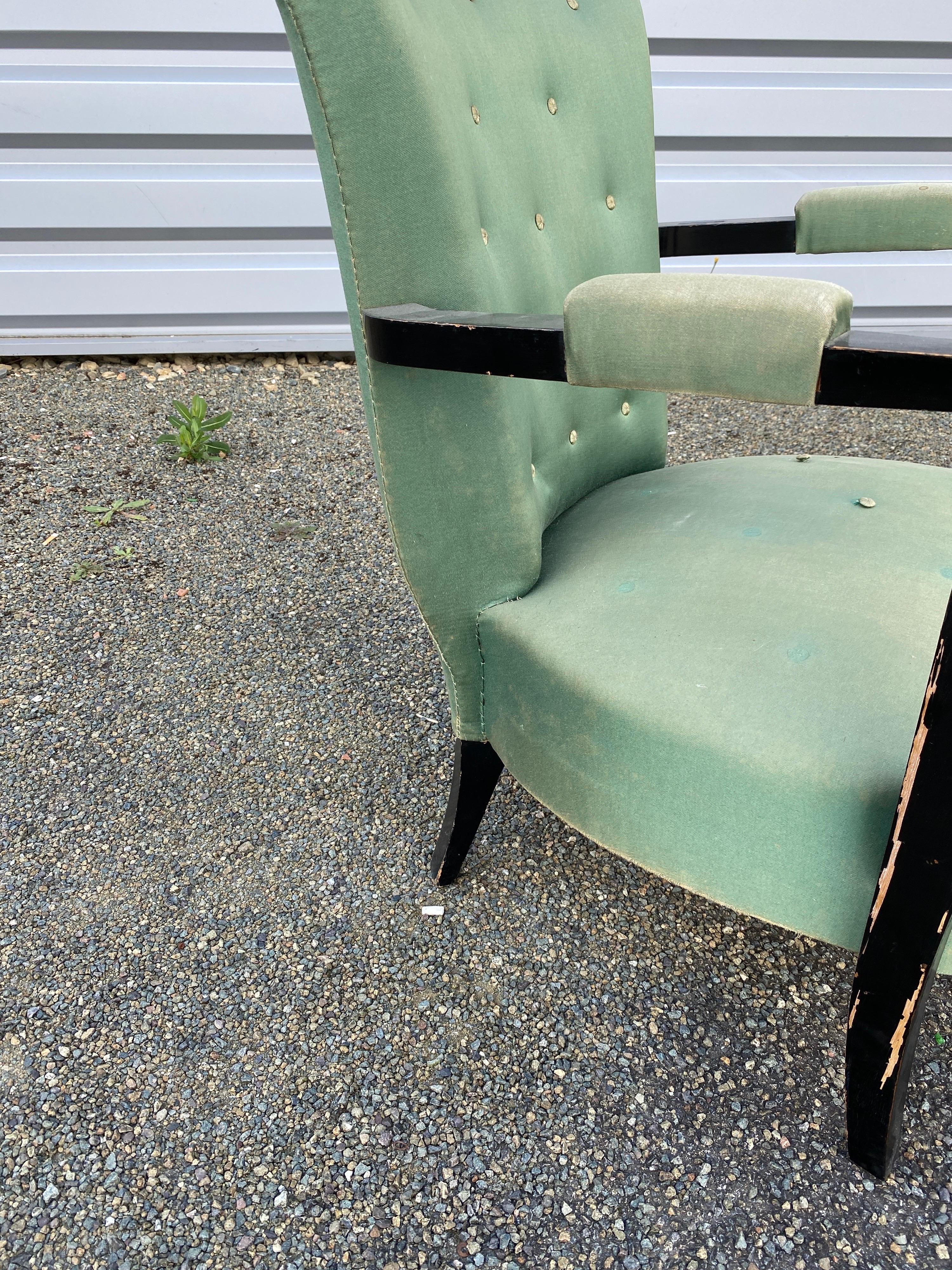 3 Art Deco Armchairs in Blackened Wood, circa 1940 For Sale 3