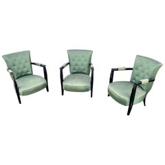 3 Art Deco Armchairs in Blackened Wood, circa 1940