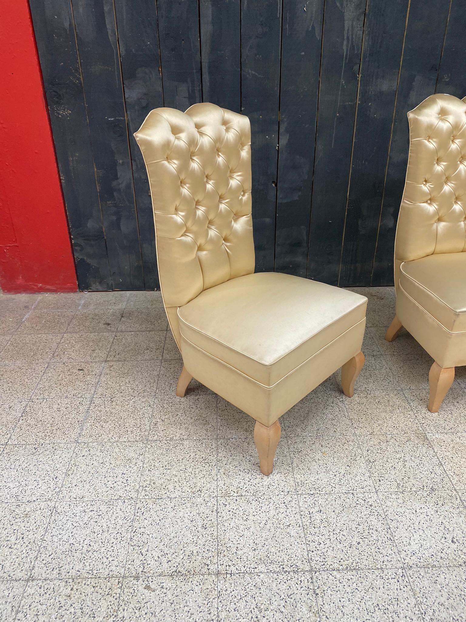 French 3 art deco bergeres, in sycamore and satin, circa 1950  For Sale