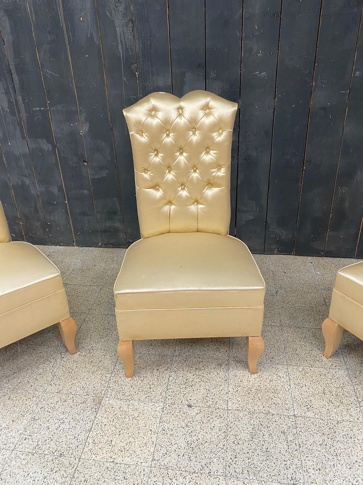 3 art deco bergeres, in sycamore and satin, circa 1950  In Good Condition For Sale In Mouscron, WHT
