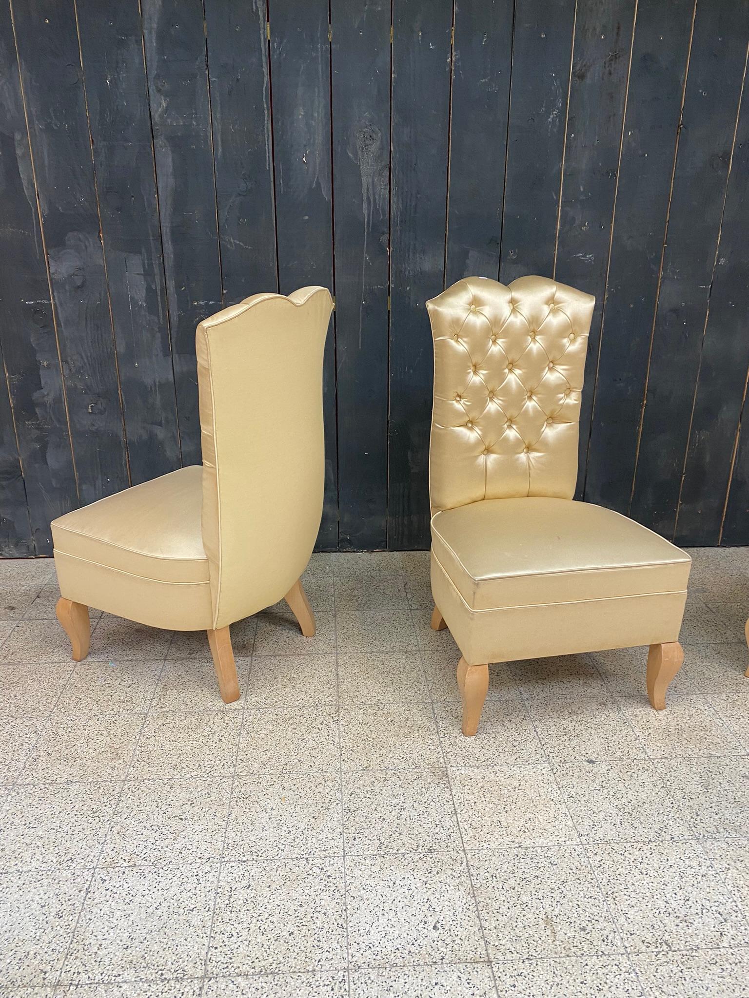 3 art deco bergeres, in sycamore and satin, circa 1950  For Sale 1