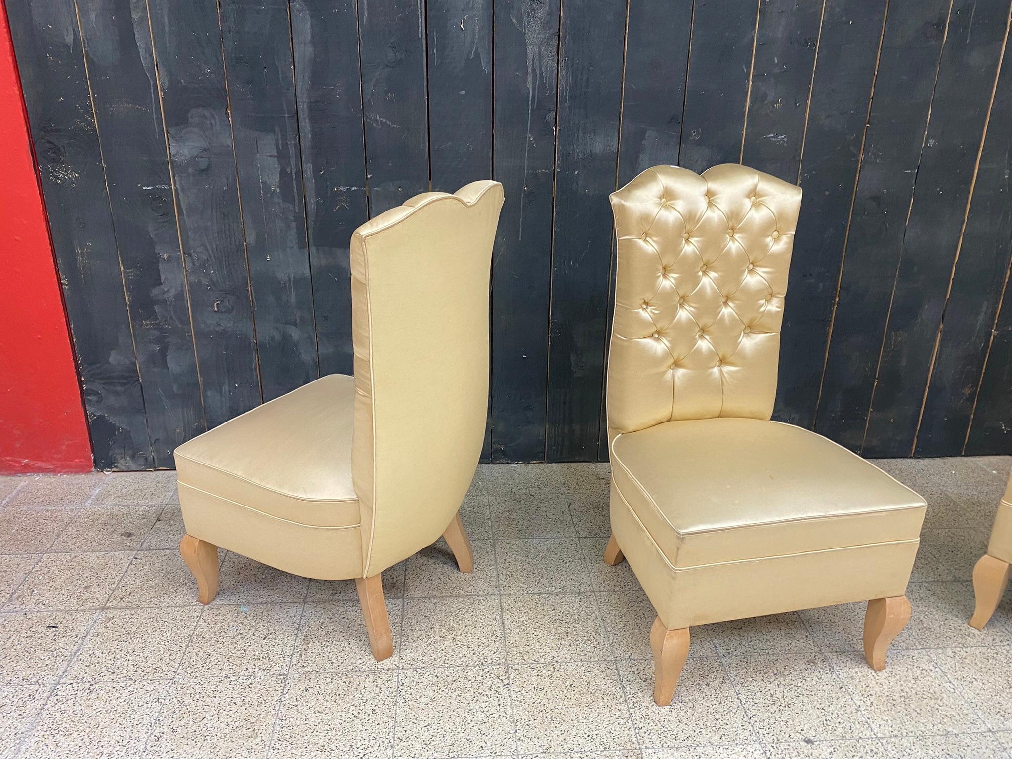 3 art deco bergeres, in sycamore and satin, circa 1950  For Sale 2