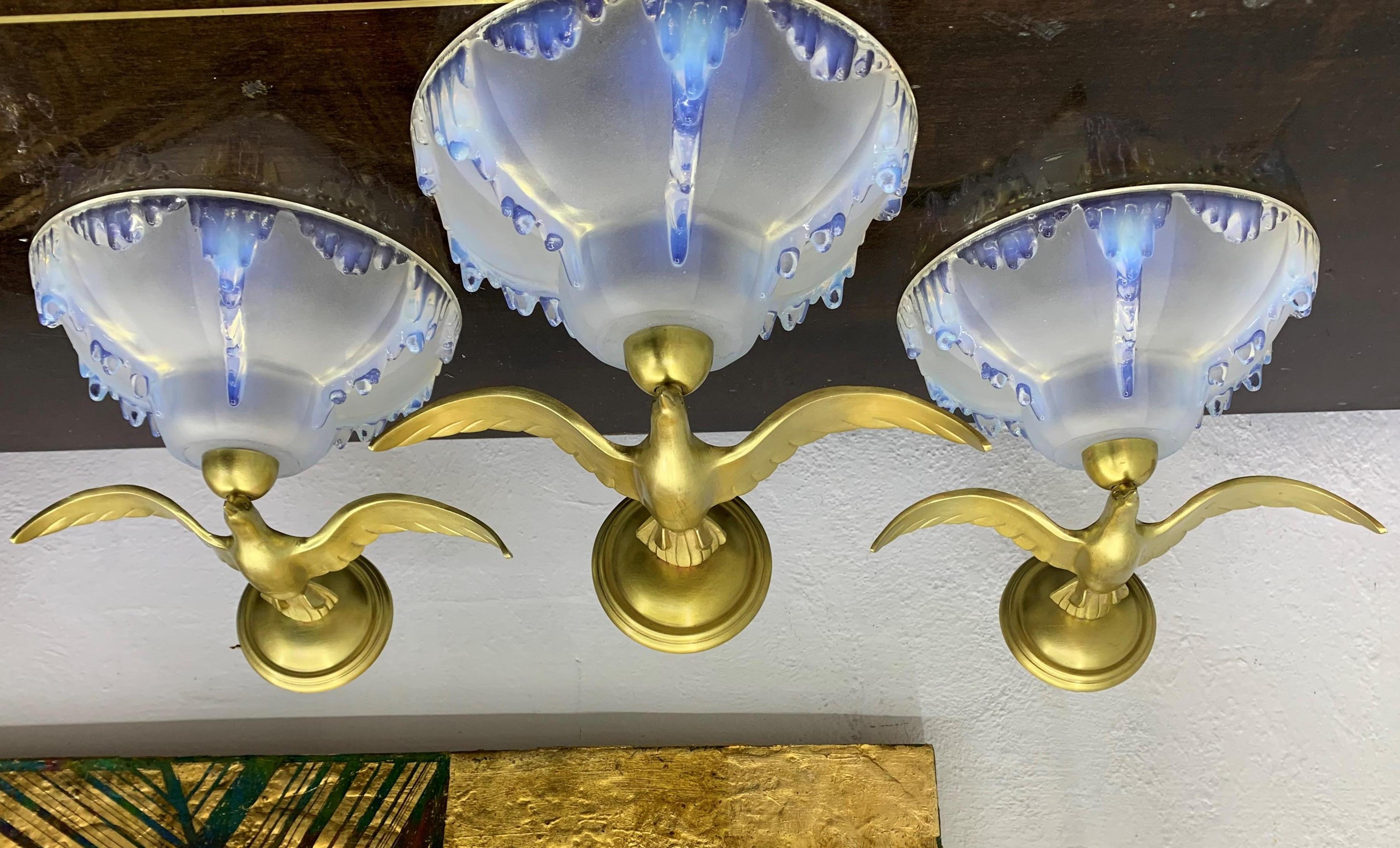 3 Art Deco Brass Sconces Signed by Ezan, France circa 1940s For Sale 4