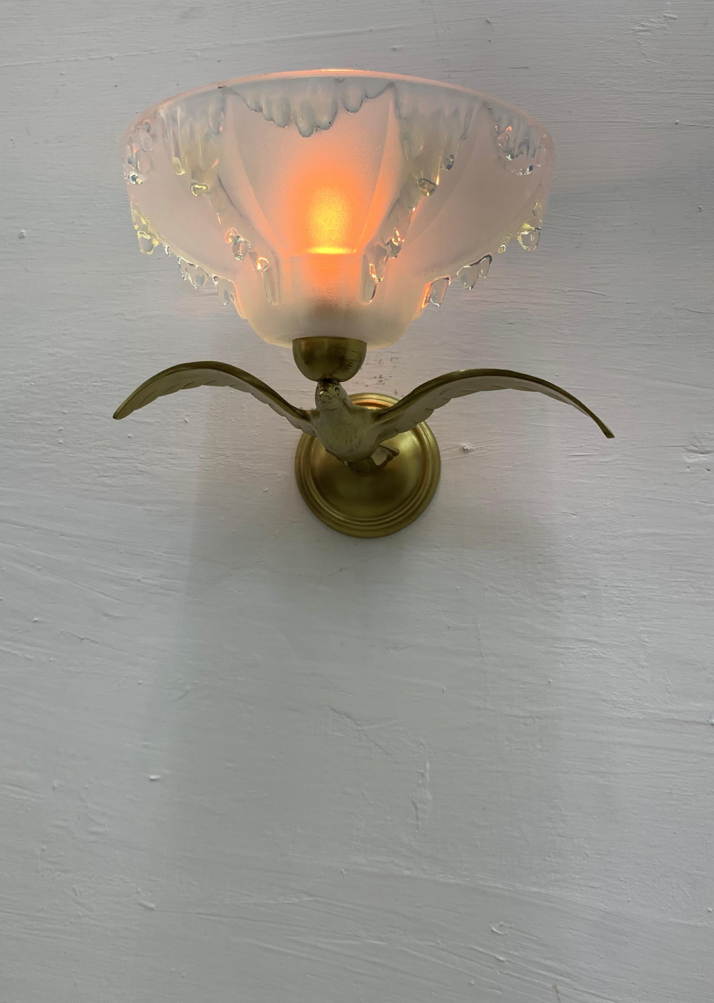 Copper 3 Art Deco Brass Sconces Signed by Ezan, France circa 1940s For Sale
