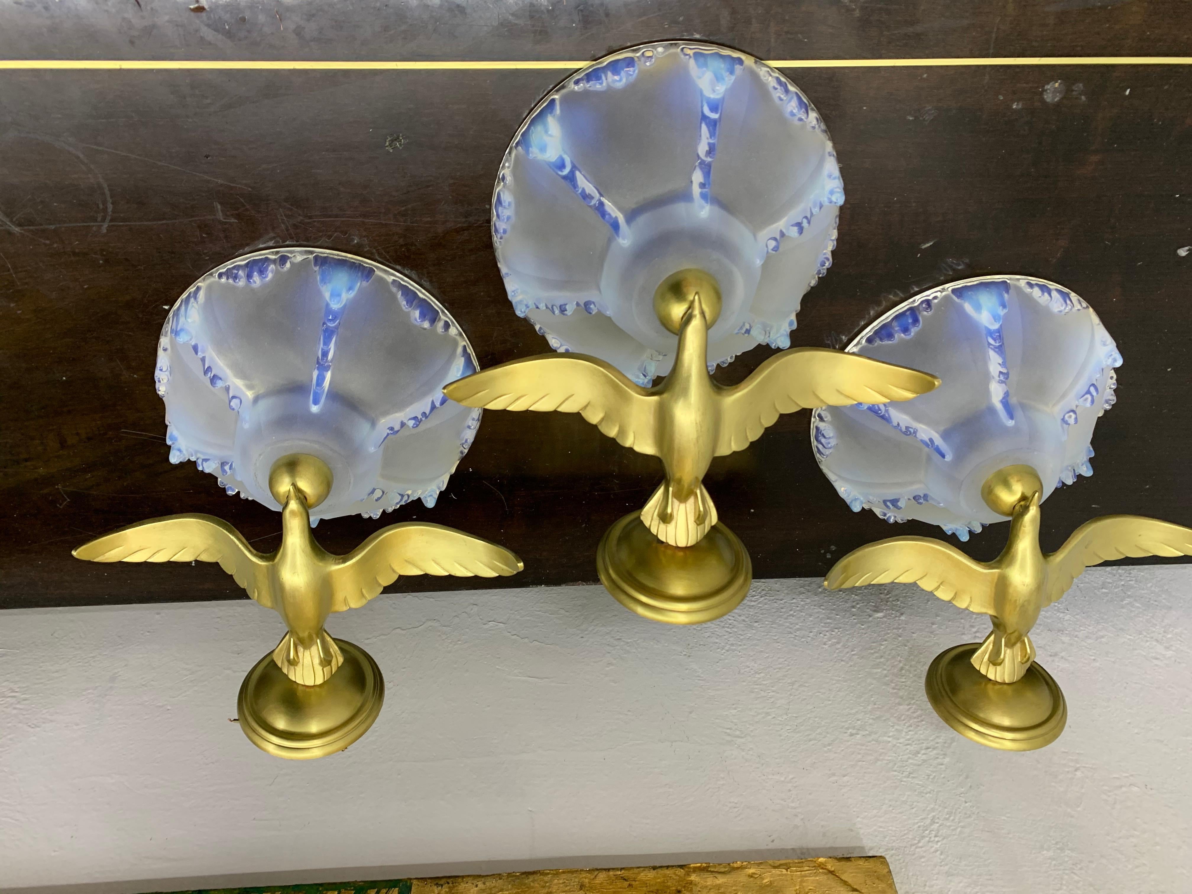 3 Art Deco Brass Sconces Signed by Ezan, France circa 1940s For Sale 3