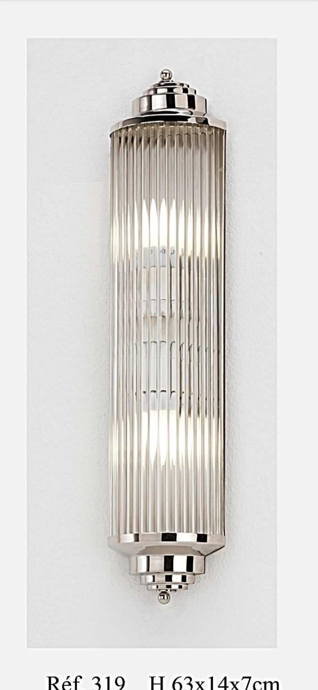 3 Art Decó Lámpara de latón pulido níquel y varillas de cristal Francés en venta
