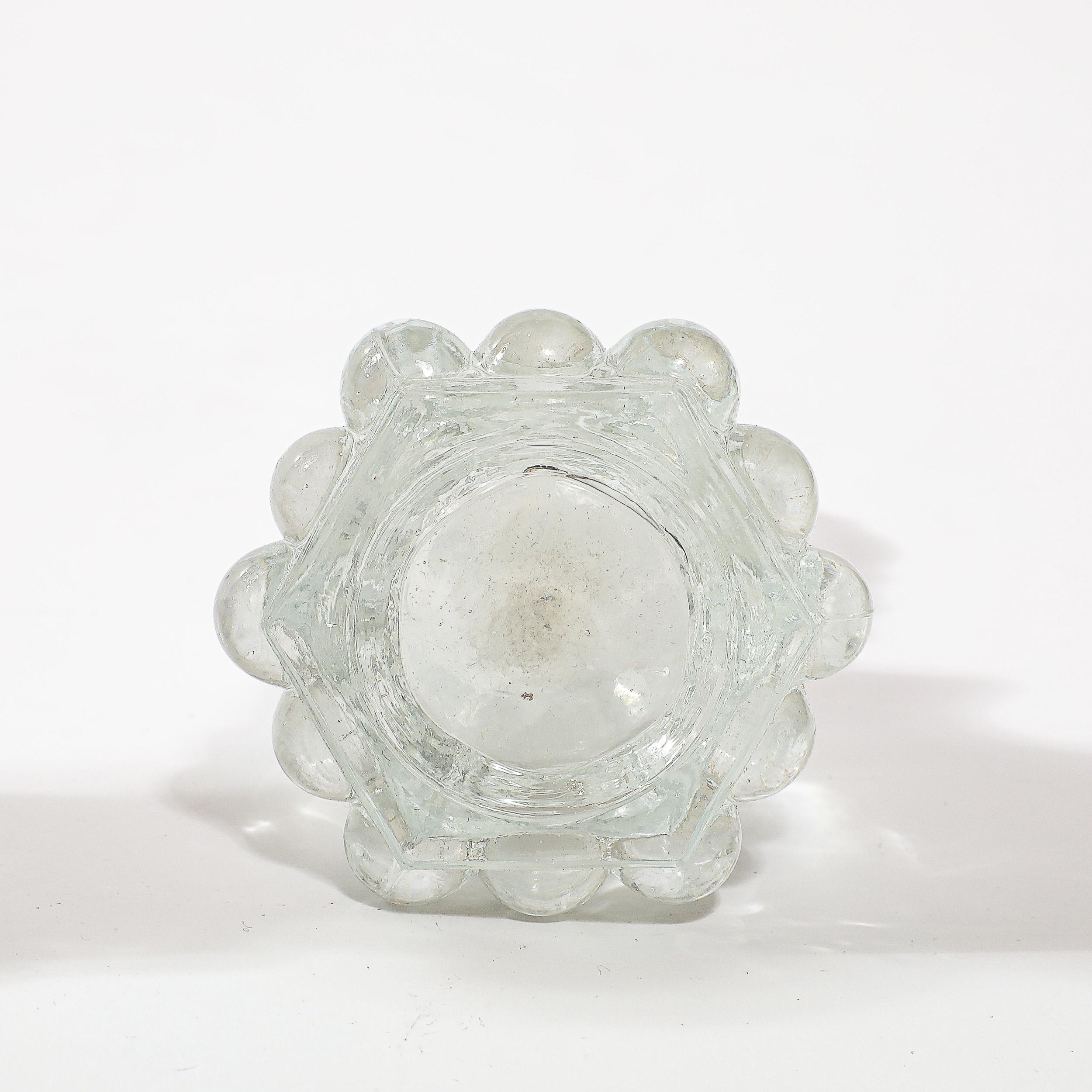 3 Art Deco Pressed Glass Scalloped Stoppers & Hobnob Detailing Perfume Holders For Sale 9