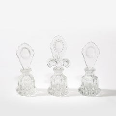 3 Art Deco Pressed Glass Scalloped Stoppers & Hobnob Detailing Perfume Holders