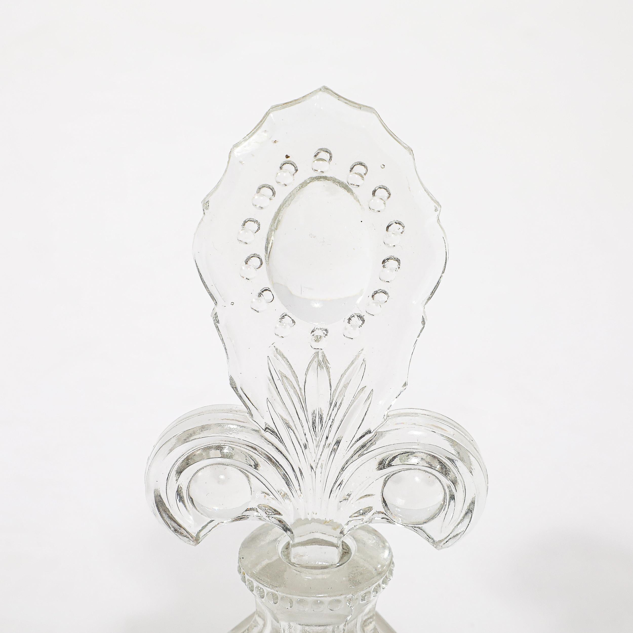 American 3 Art Deco Pressed Glass Scalloped Stoppers & Hobnob Detailing Perfume Holders For Sale