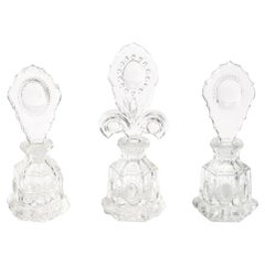 3 Art Deco Pressed Glass Scalloped Stoppers & Hobnob Detailing Perfume Holders