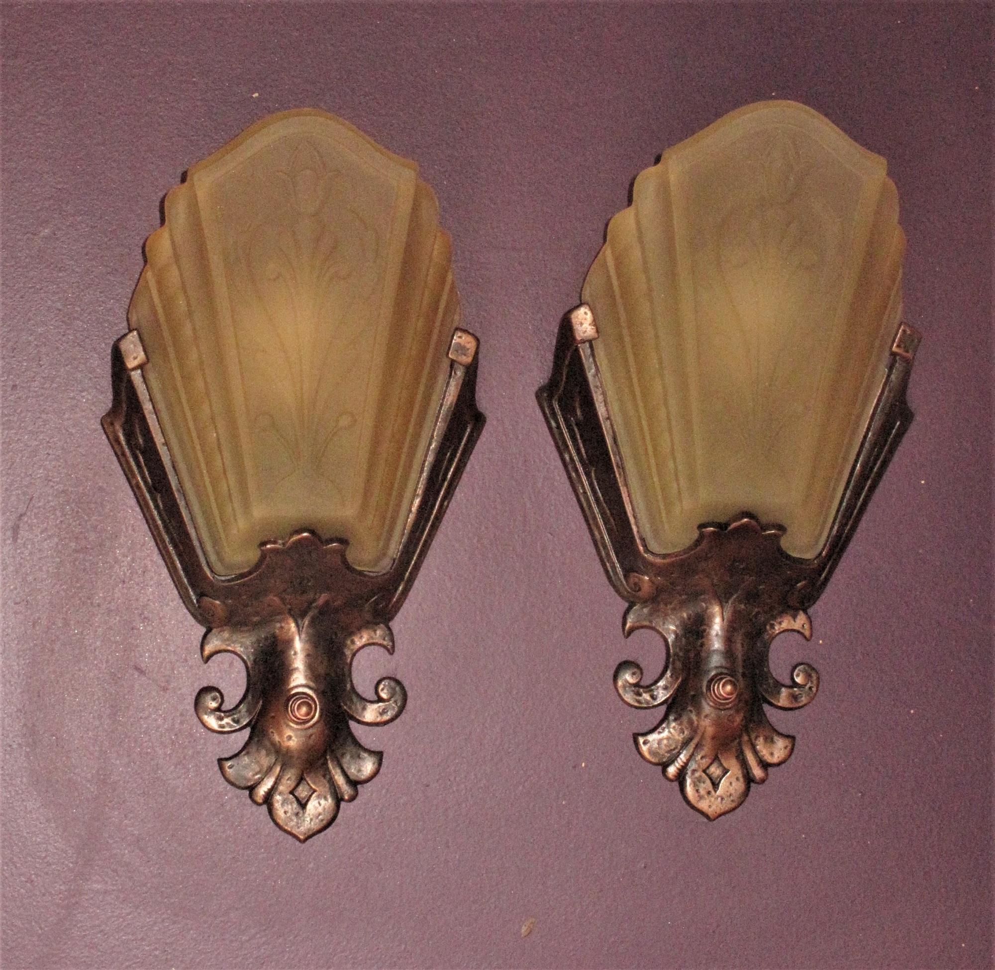 Painted 3 Art Deco / Revival Slip Shade Sconces 1930s Priced per pair For Sale