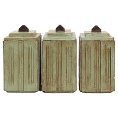 Vintage 3 Art Deco wooden jars with lid (1930-1940s) 