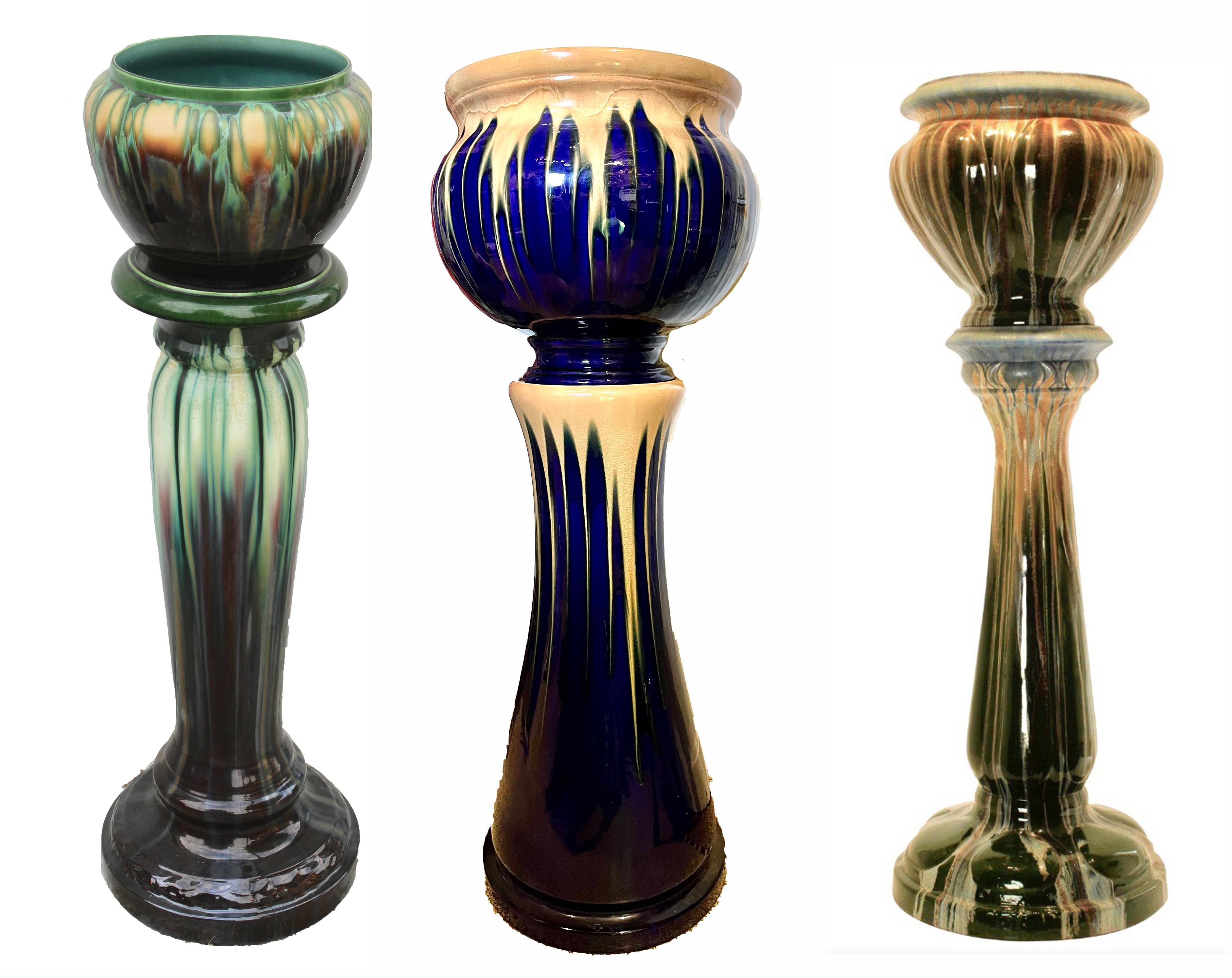 3 Art Nouveau Glazed Earthenware Columns and Planters 1900s In Good Condition In Verviers, BE