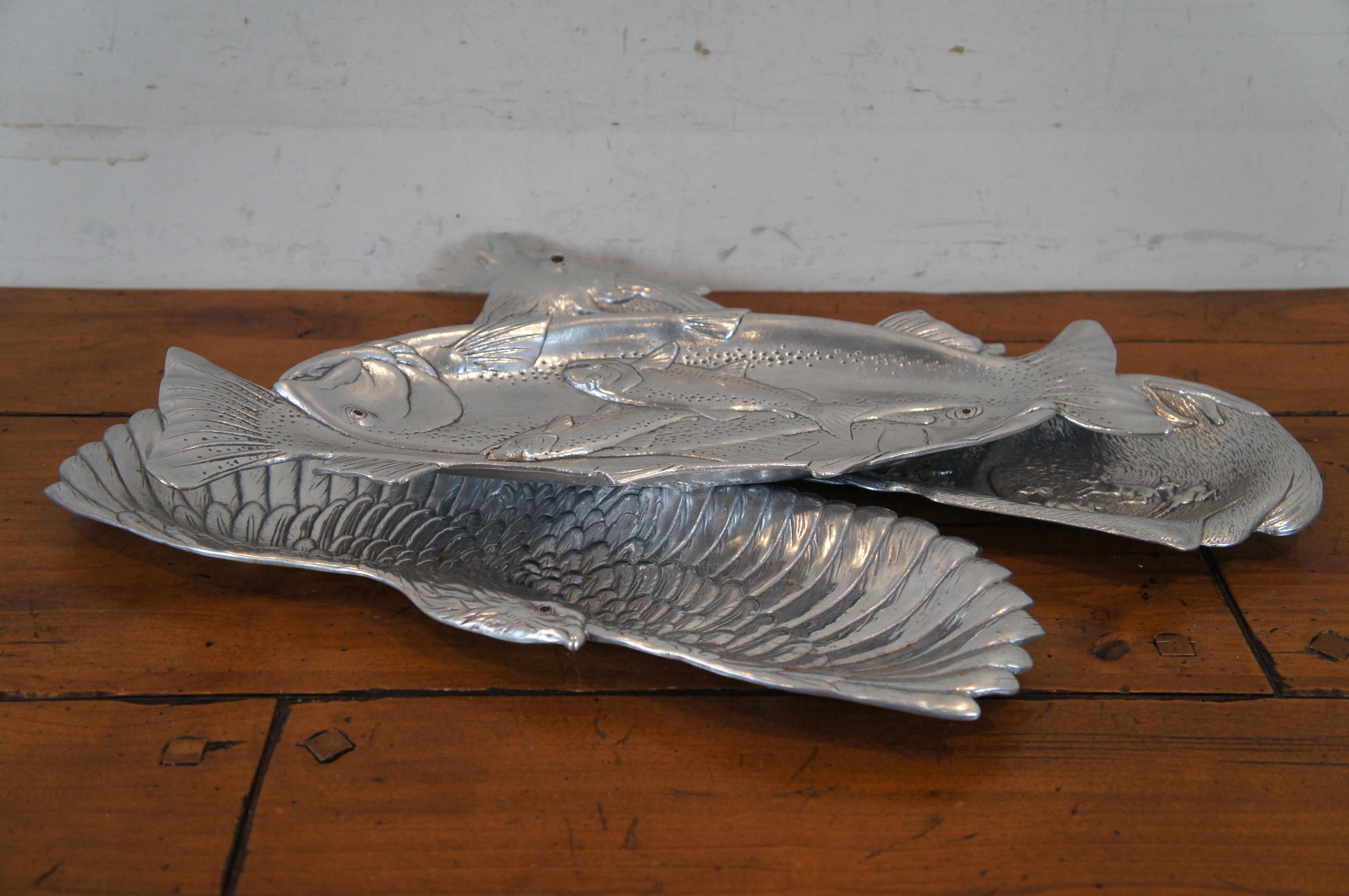 3 Arthur Court Aluminum Carnelian Eye Serving Trays Platters Stag Eagle Fish 19