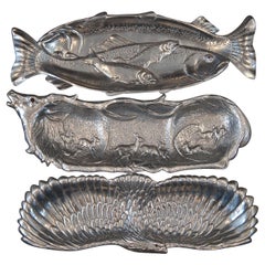 3 Arthur Court Aluminum Carnelian Eye Serving Trays Platters Stag Eagle Fish 19"