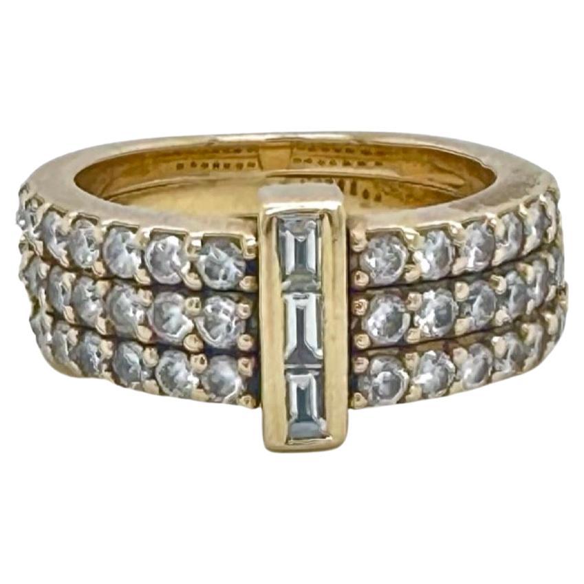 3 Band Diamond Ring in Yellow Gold For Sale